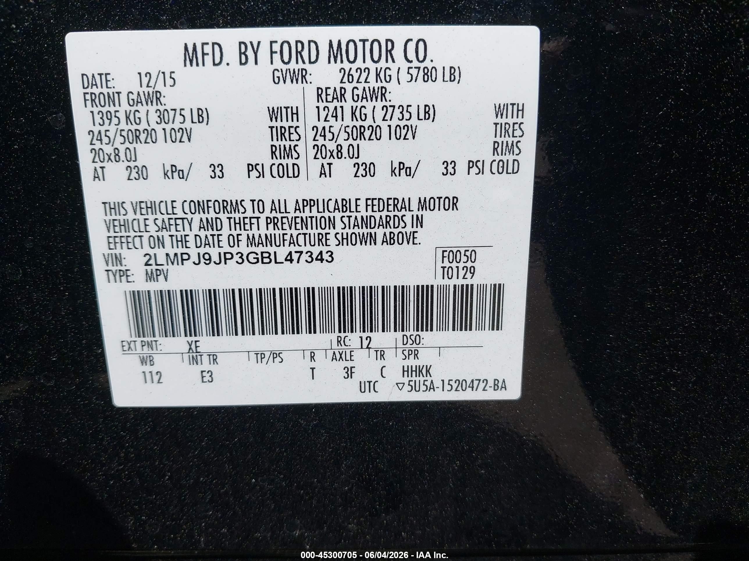 2016 Lincoln Mkx Black Label Black vin: 2LMPJ9JP3GBL47343