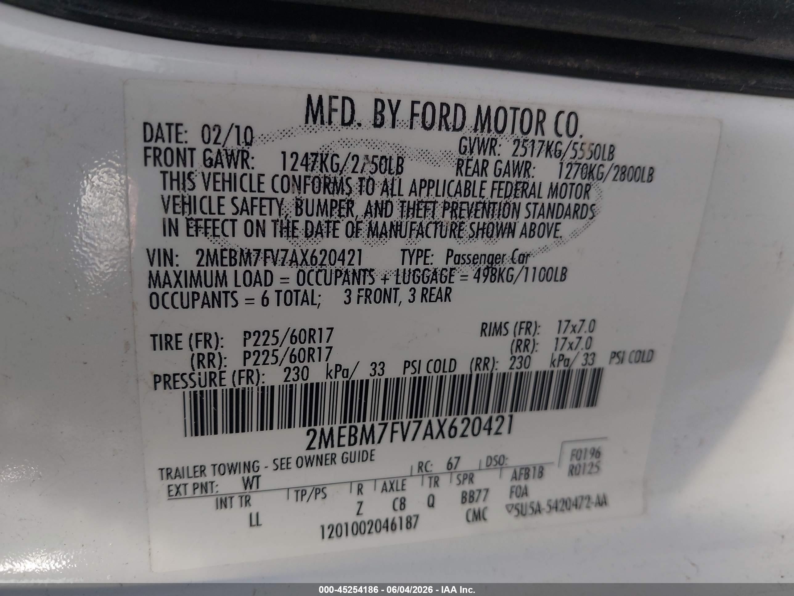 2010 Mercury Grand Marquis Ls (fleet Only) White vin: 2MEBM7FV7AX620421