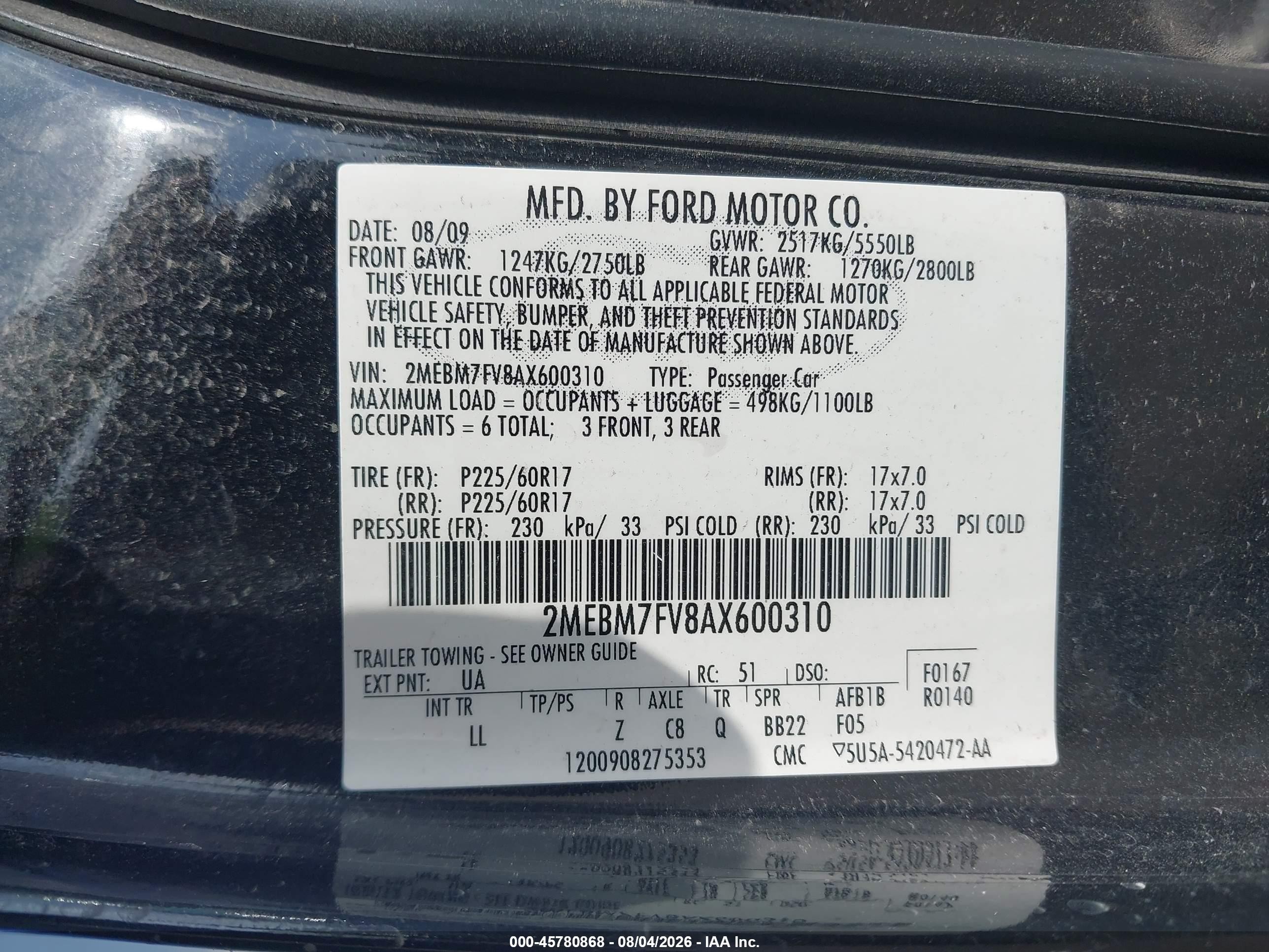 2010 Mercury Grand Marquis Ls (fleet Only) Black vin: 2MEBM7FV8AX600310