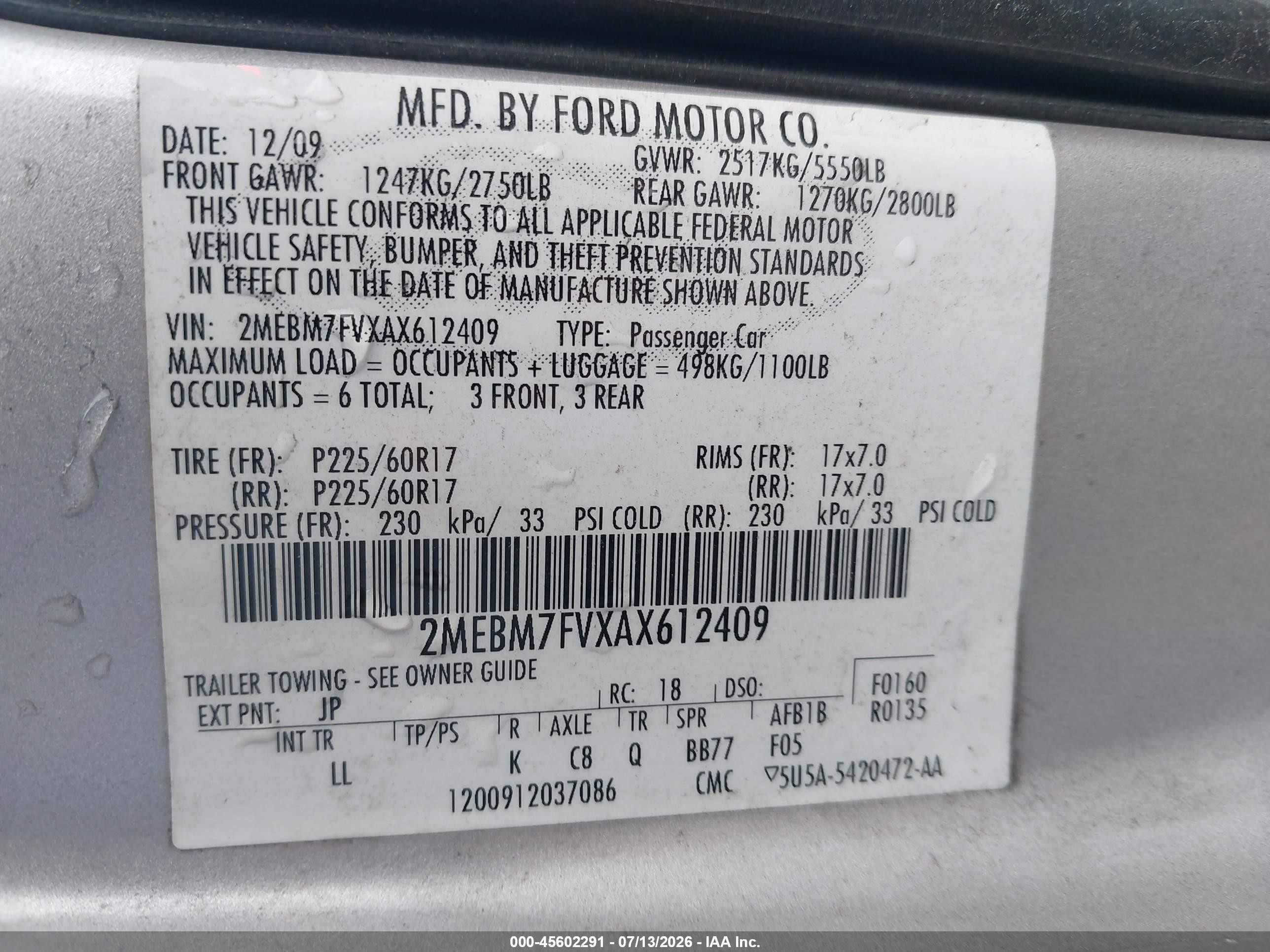 2010 Mercury Grand Marquis Ls (fleet Only) Champagne vin: 2MEBM7FVXAX612409