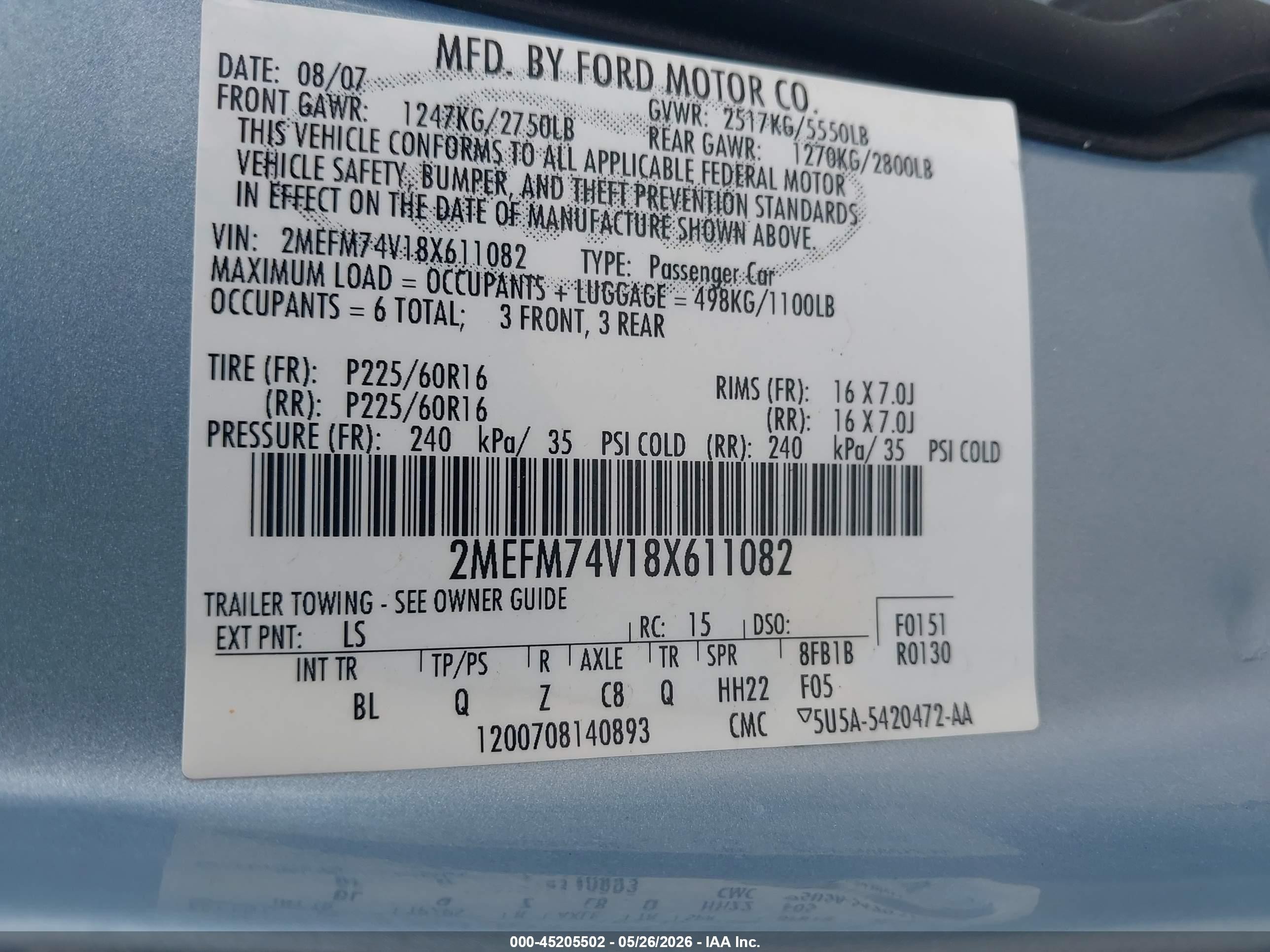 2008 Mercury Grand Marquis Gs Light Blue vin: 2MEFM74V18X611082