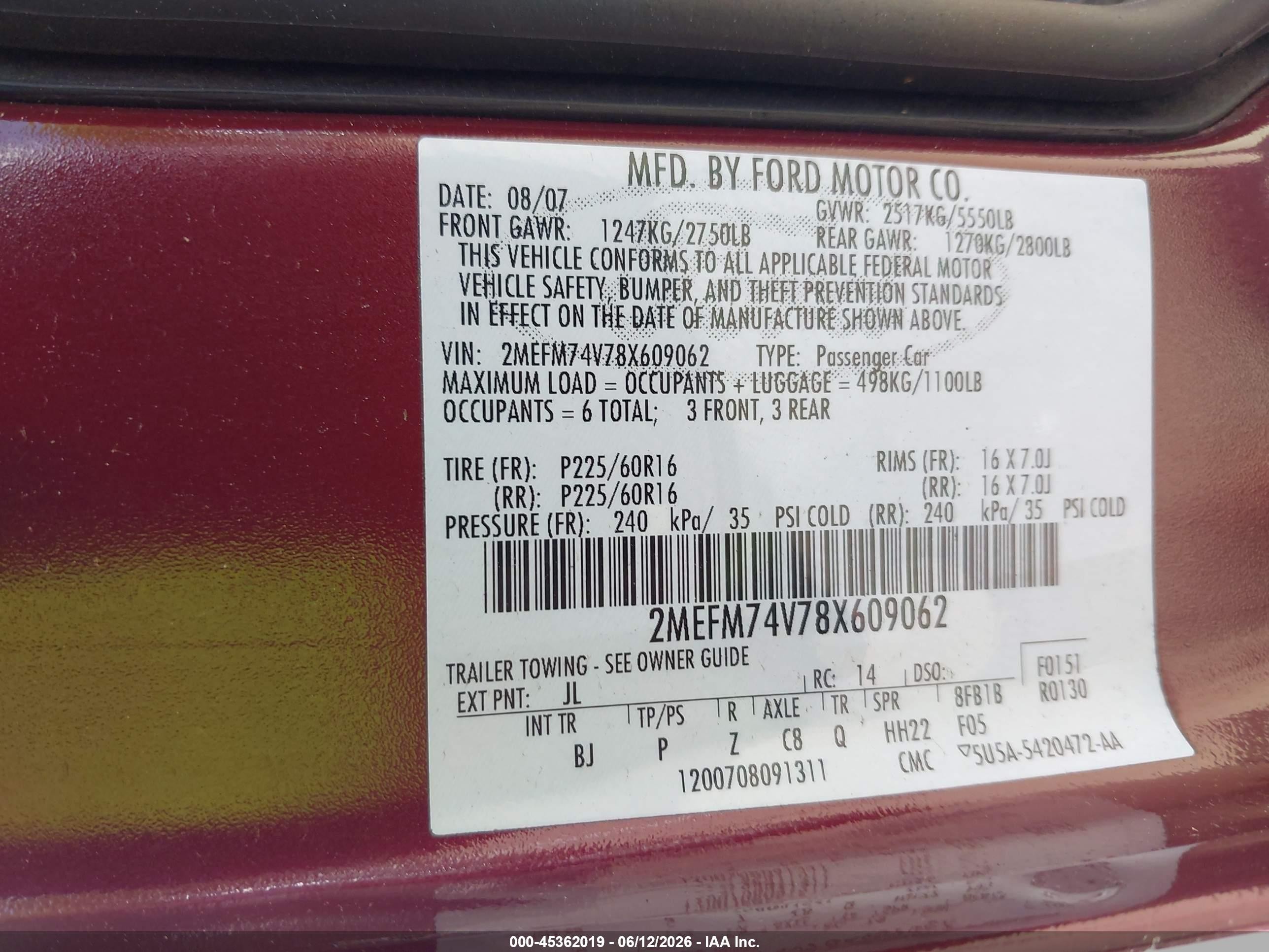 2008 Mercury Grand Marquis Gs Burgundy vin: 2MEFM74V78X609062