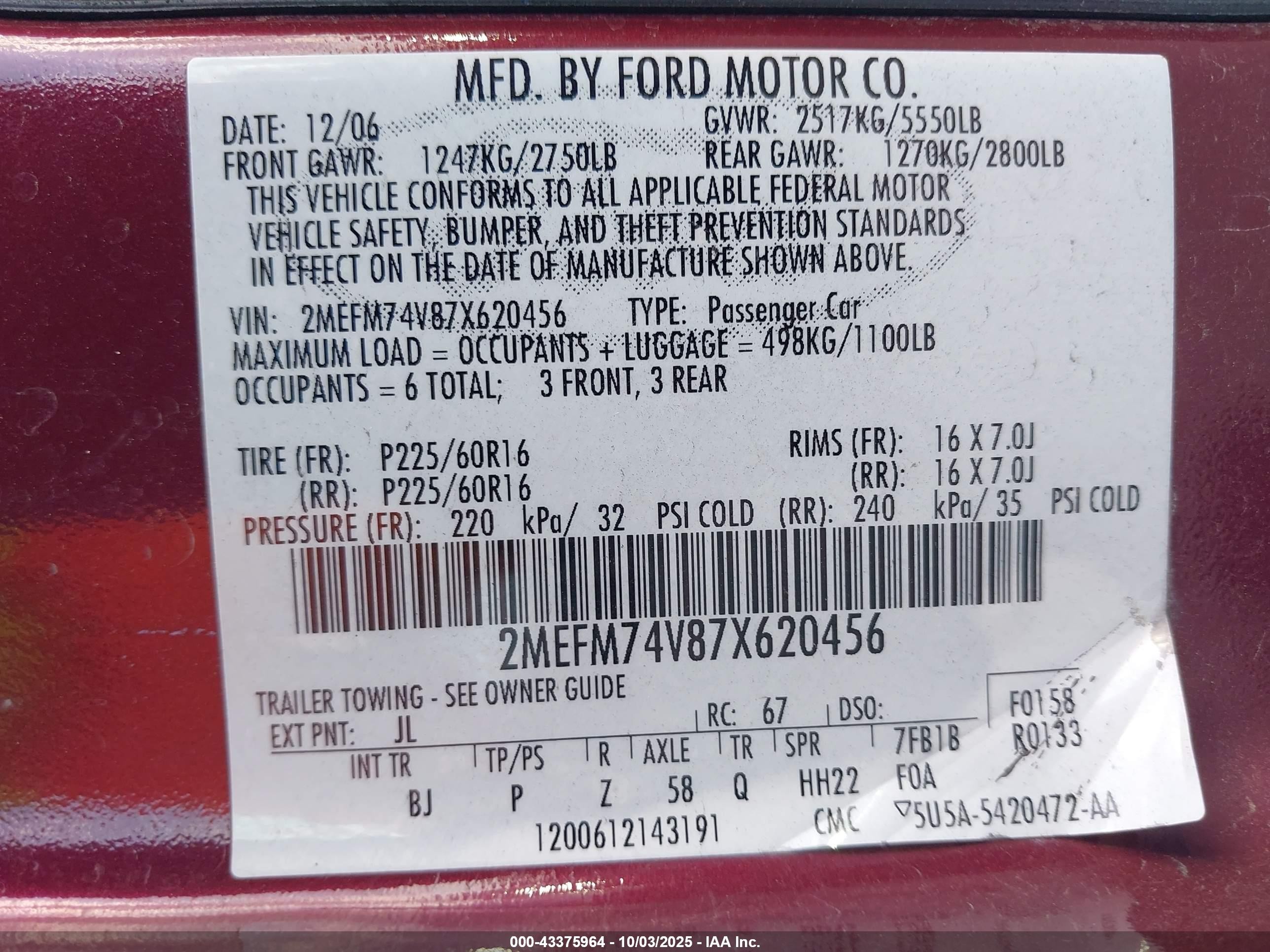 2007 Mercury Grand Marquis Gs Burgundy vin: 2MEFM74V87X620456