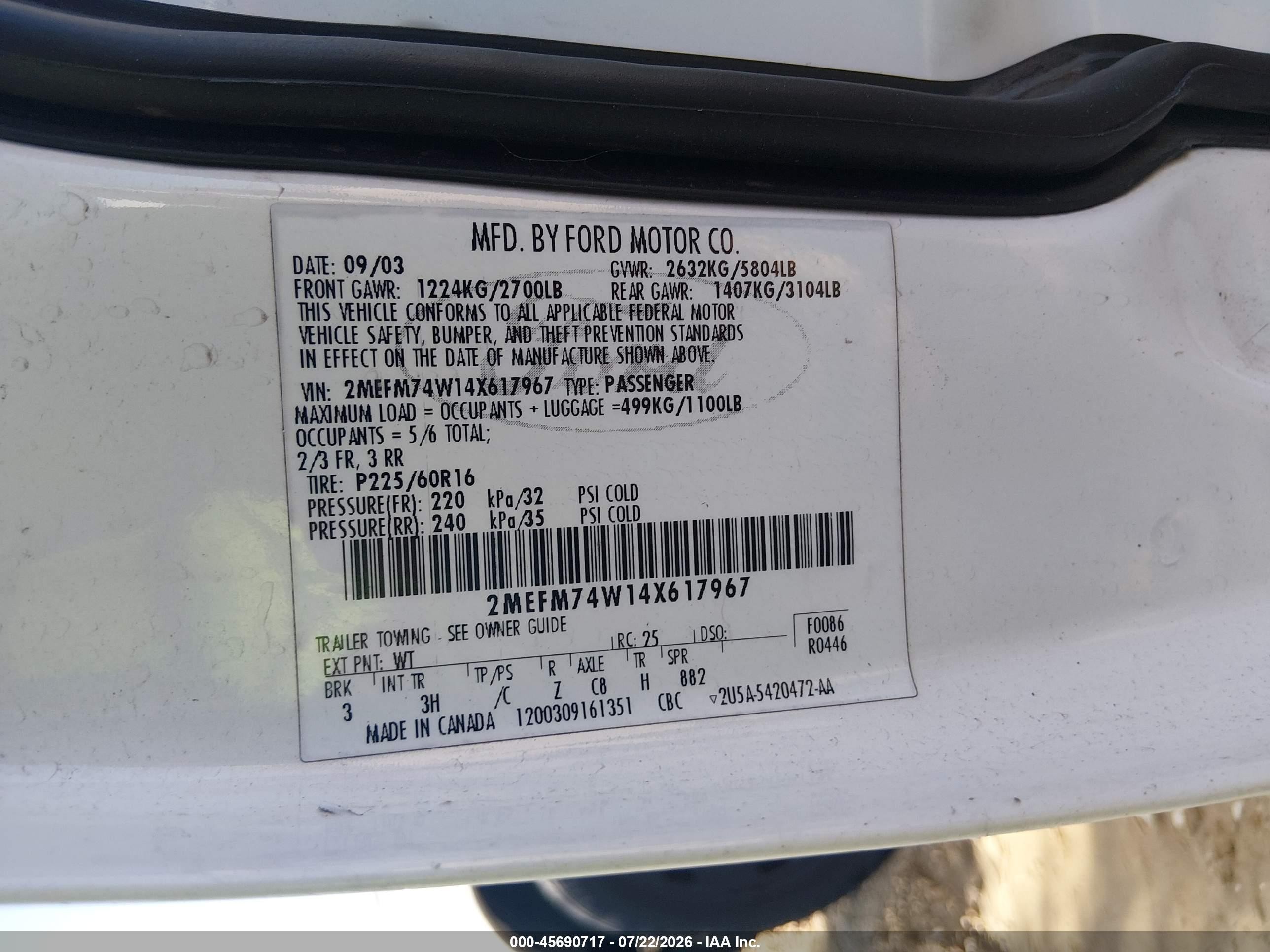 2004 Mercury Grand Marquis Gs White vin: 2MEFM74W14X617967