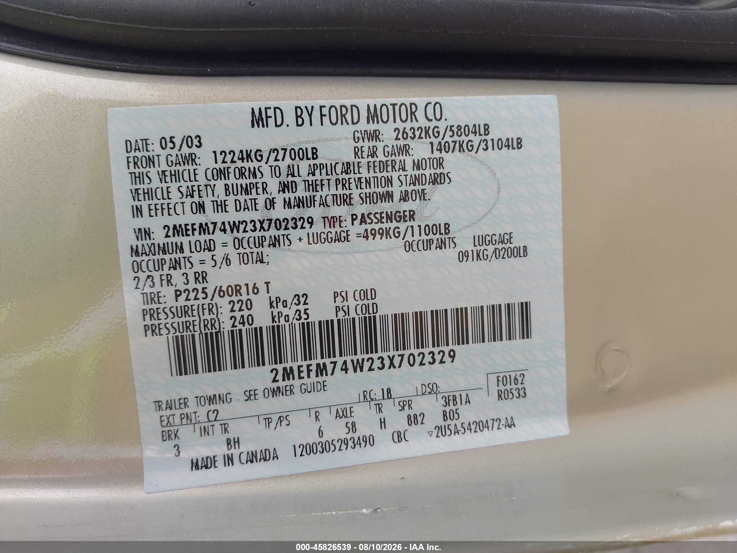 2003 Mercury Grand Marquis Gs Gold vin: 2MEFM74W23X702329