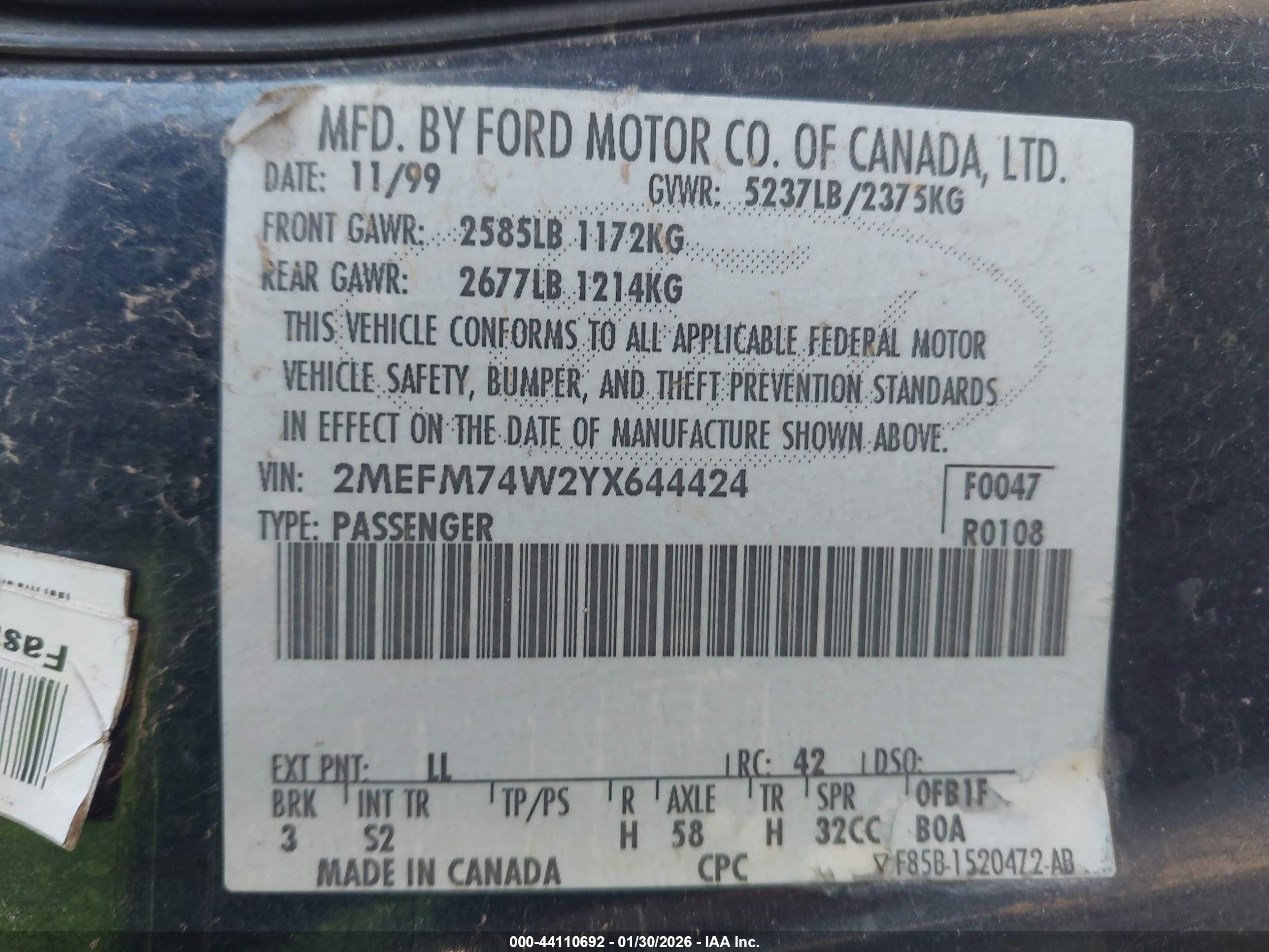 2000 Mercury Grand Marquis Gs Dark Blue vin: 2MEFM74W2YX644424