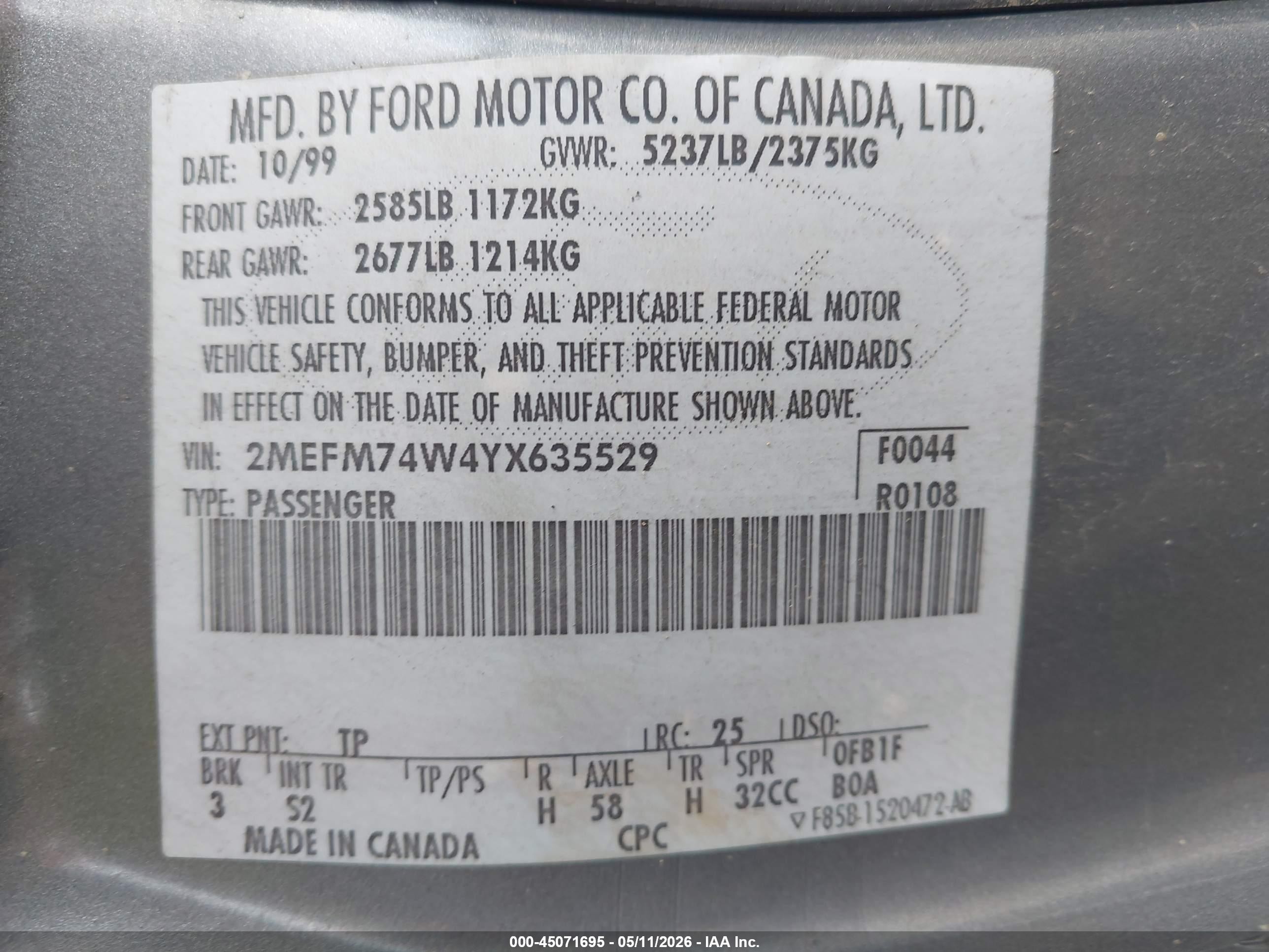 2000 Mercury Grand Marquis Gs Gray vin: 2MEFM74W4YX635529