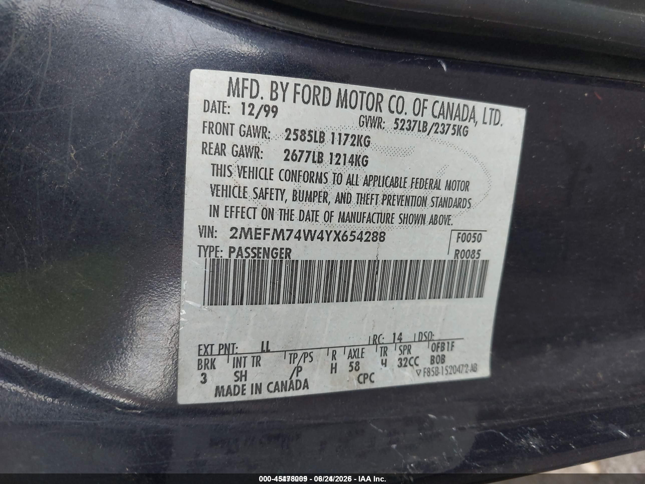 2000 Mercury Grand Marquis Gs Синий vin: 2MEFM74W4YX654288