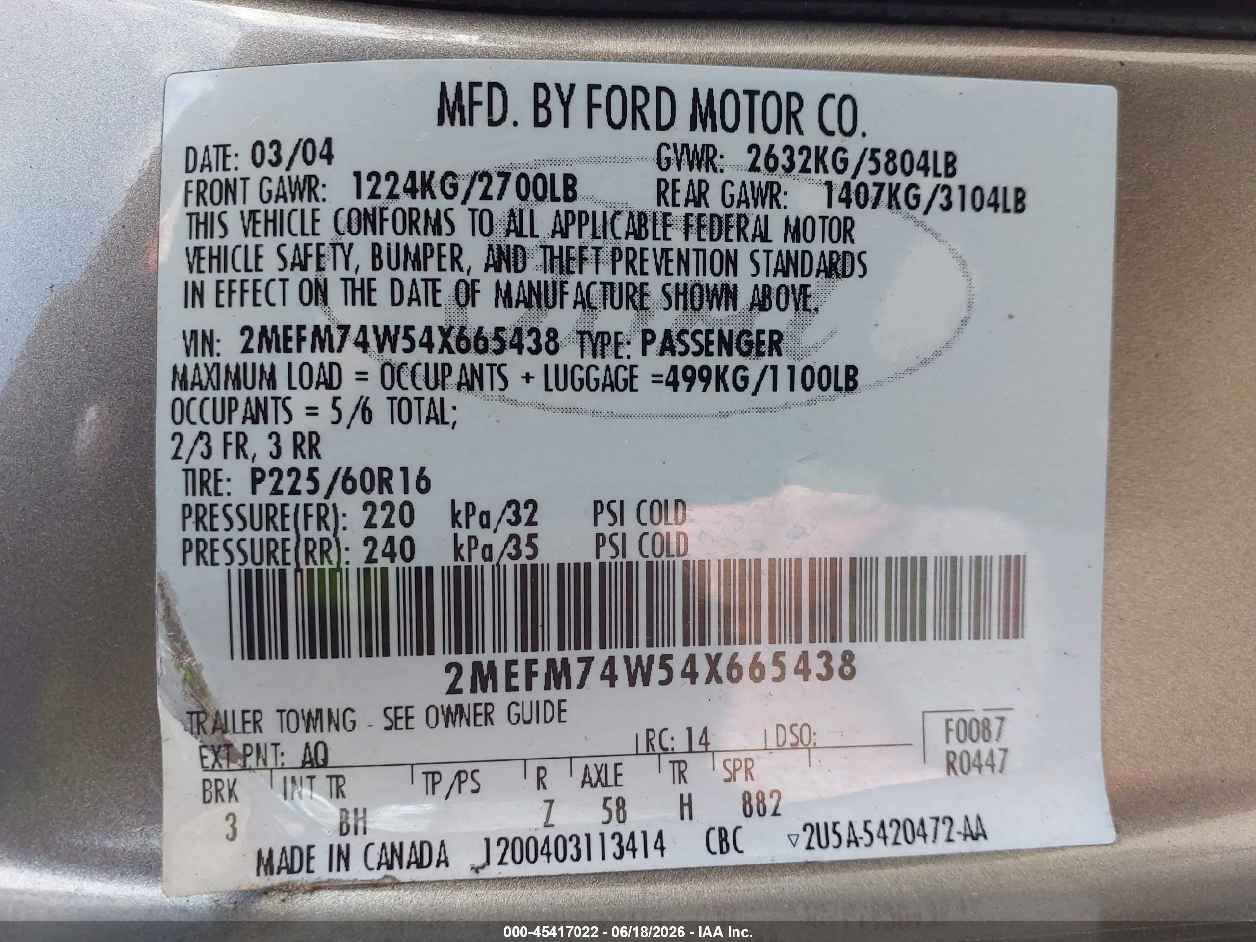 2004 Mercury Grand Marquis Gs Gold vin: 2MEFM74W54X665438