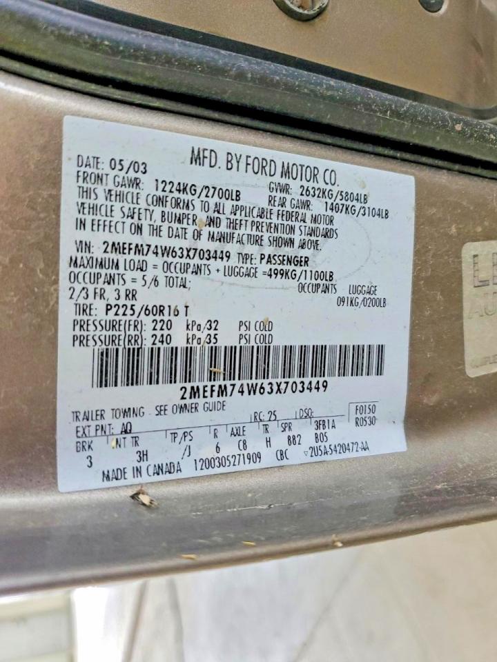 2003 Mercury Grand Marquis Gs Tan vin: 2MEFM74W63X703449