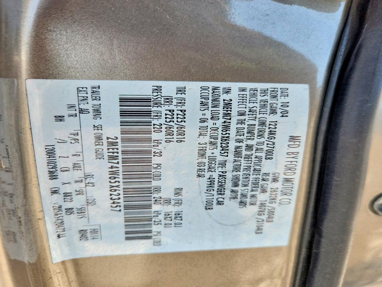2005 Mercury Grand Marquis Gs Tan vin: 2MEFM74W65X623457