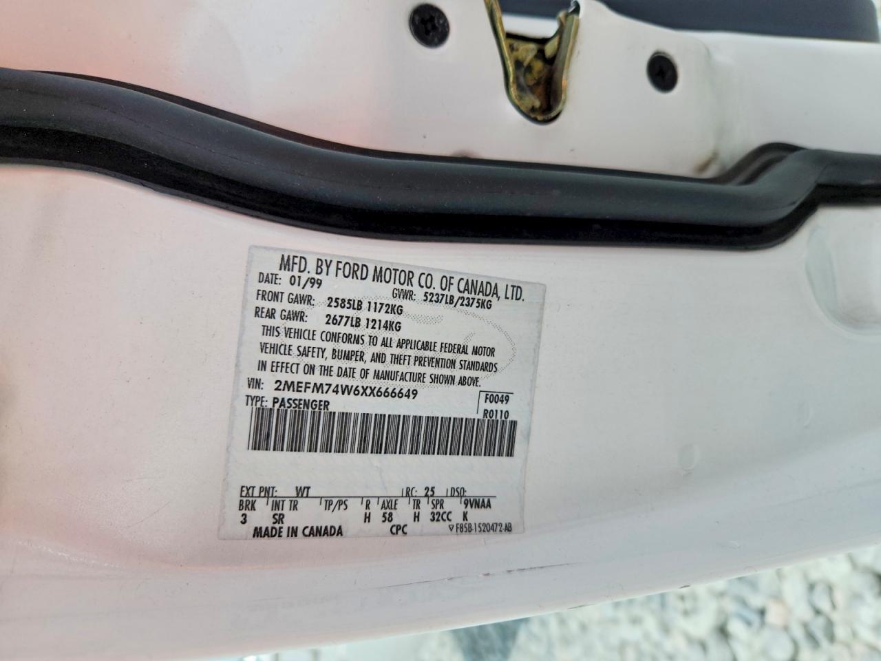 1999 Mercury Grand Marquis Gs White vin: 2MEFM74W6XX666649