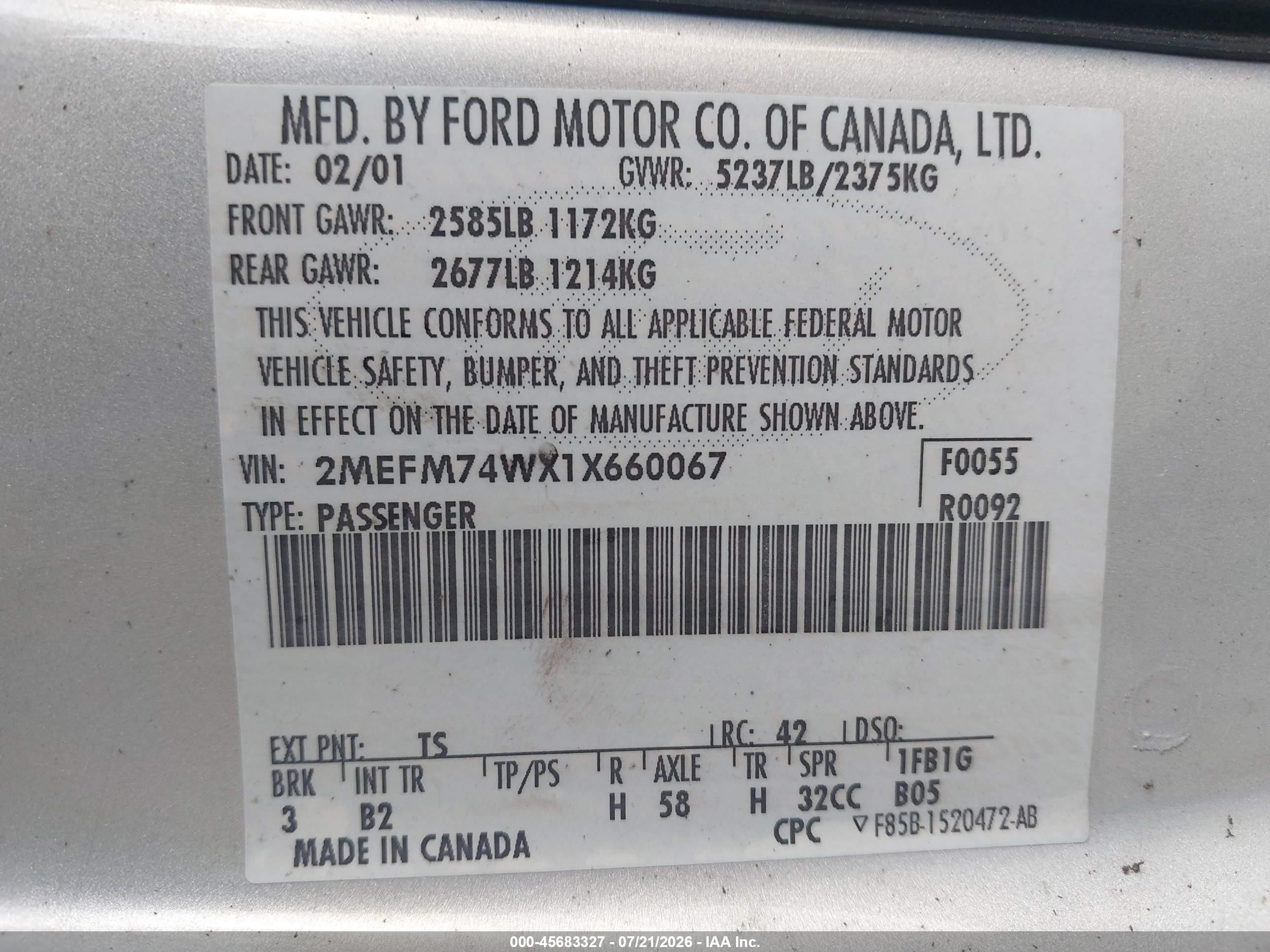 2001 Mercury Grand Marquis Gs Gray vin: 2MEFM74WX1X660067
