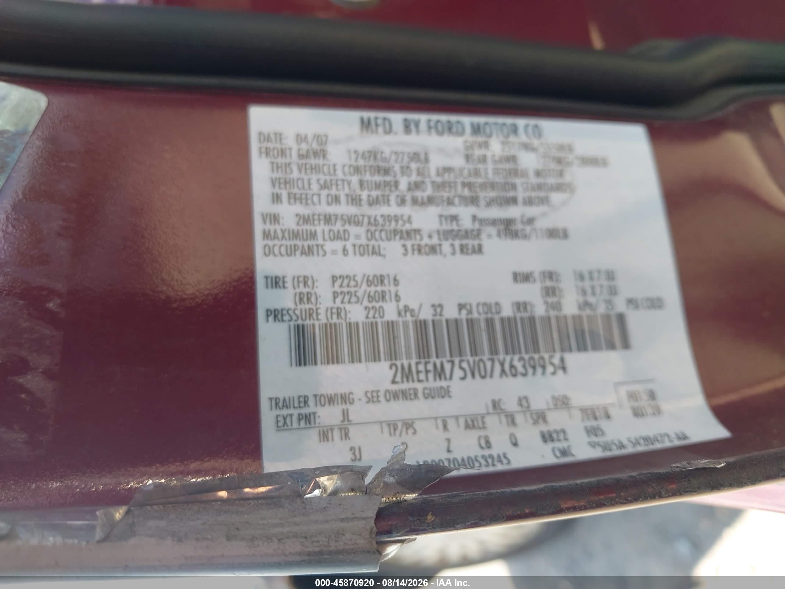 2007 Mercury Grand Marquis Ls Maroon vin: 2MEFM75V07X639954