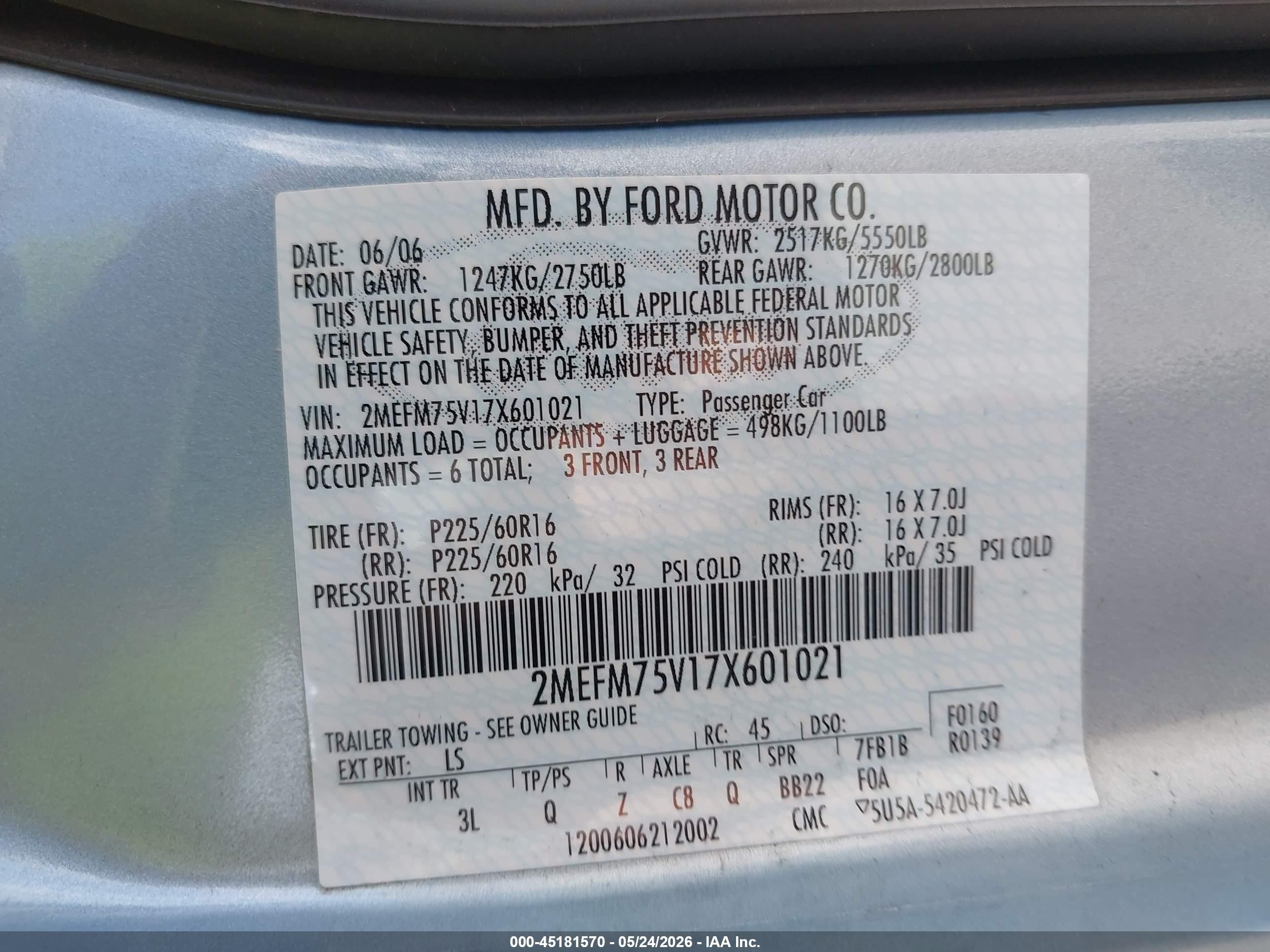 2007 Mercury Grand Marquis Ls Blue vin: 2MEFM75V17X601021