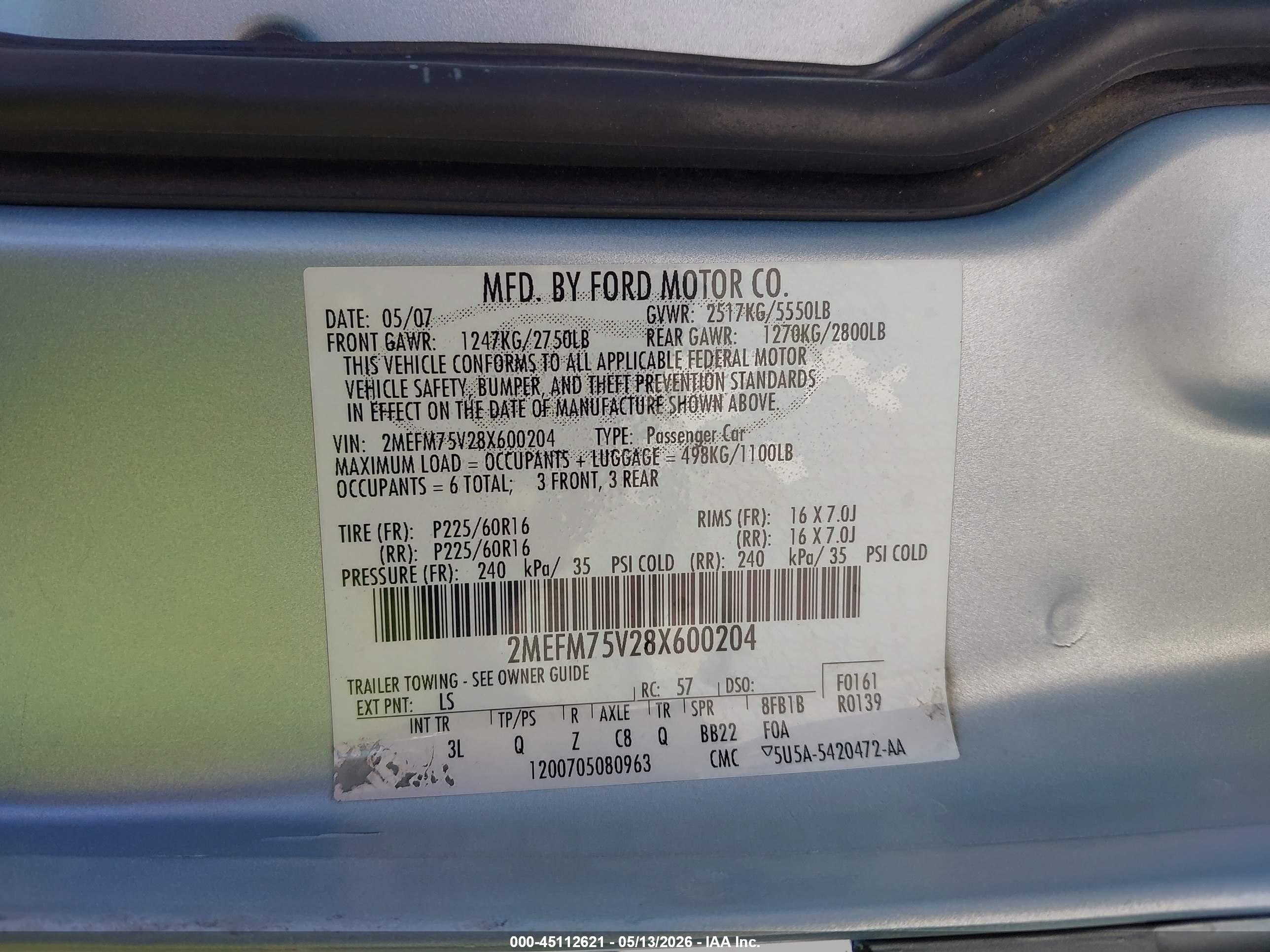 2008 Mercury Grand Marquis Ls Light Blue vin: 2MEFM75V28X600204
