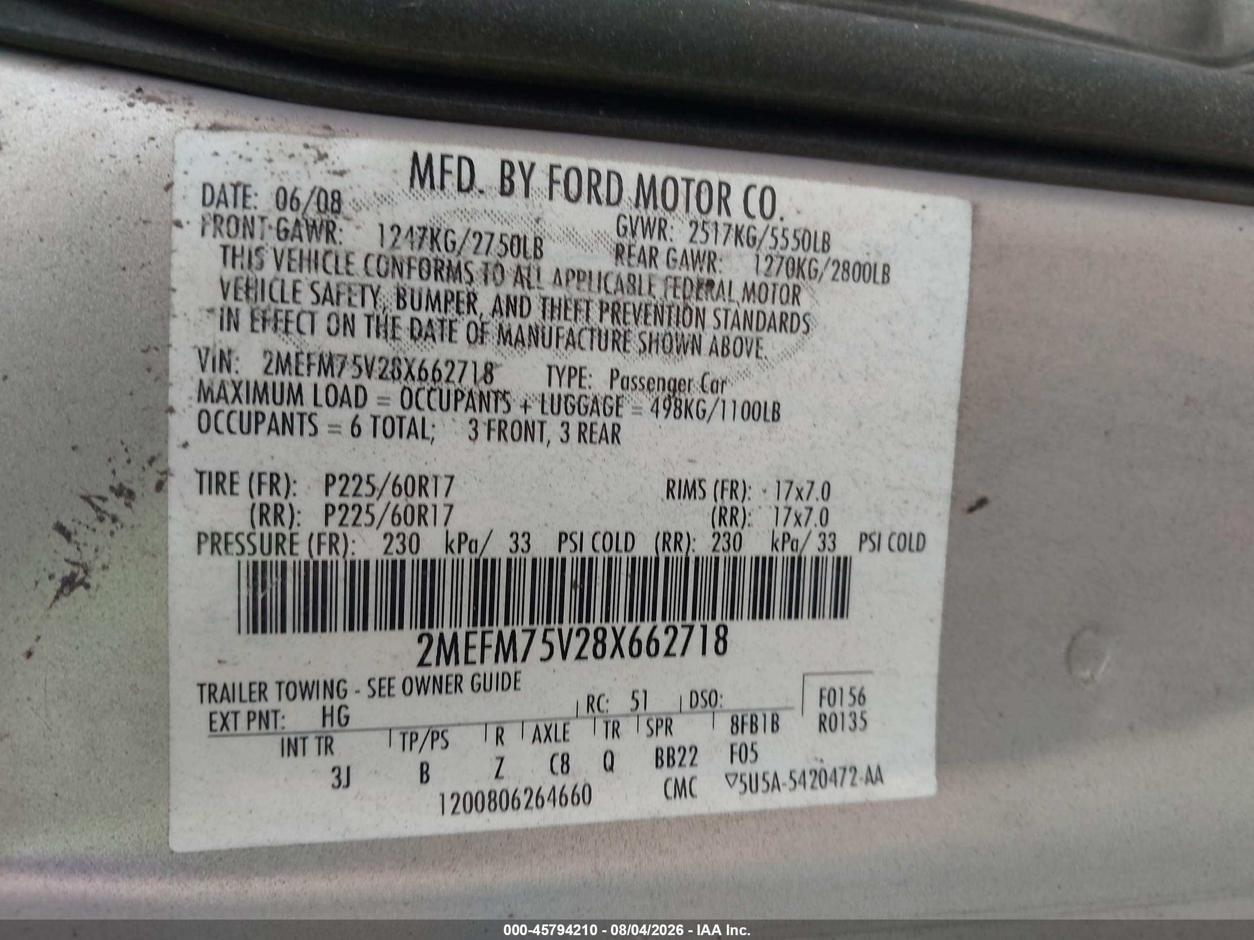 2008 Mercury Grand Marquis Ls Beige vin: 2MEFM75V28X662718