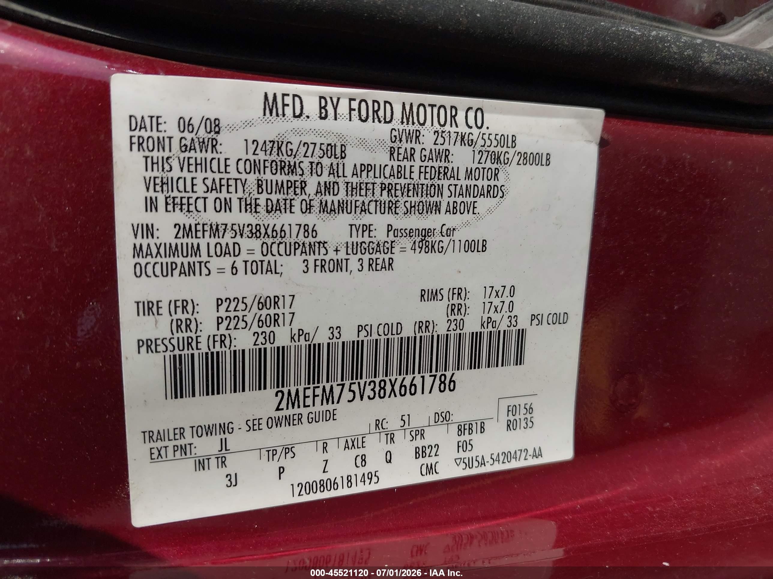 2008 Mercury Grand Marquis Ls Red vin: 2MEFM75V38X661786