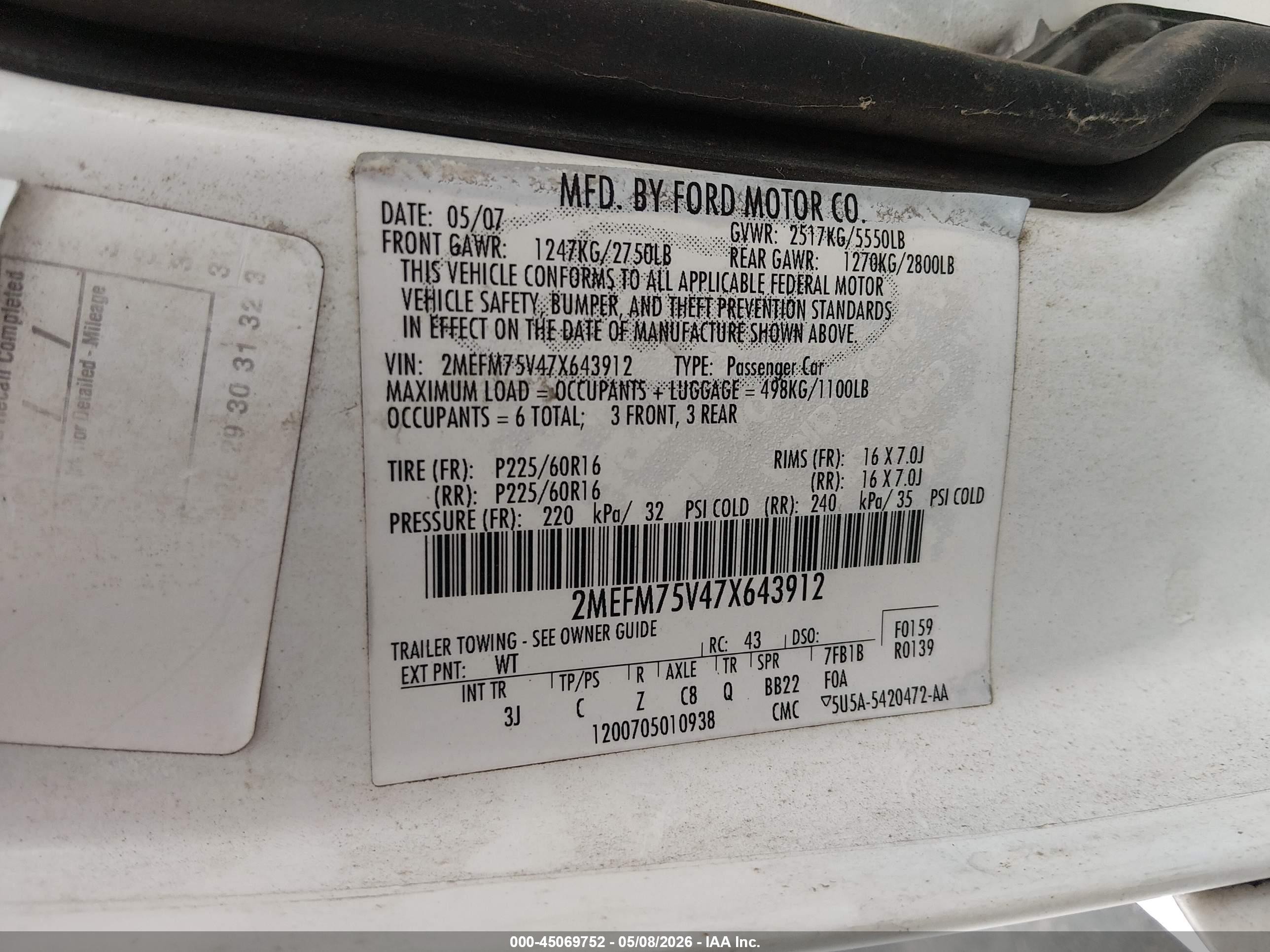 2007 Mercury Grand Marquis Ls White vin: 2MEFM75V47X643912