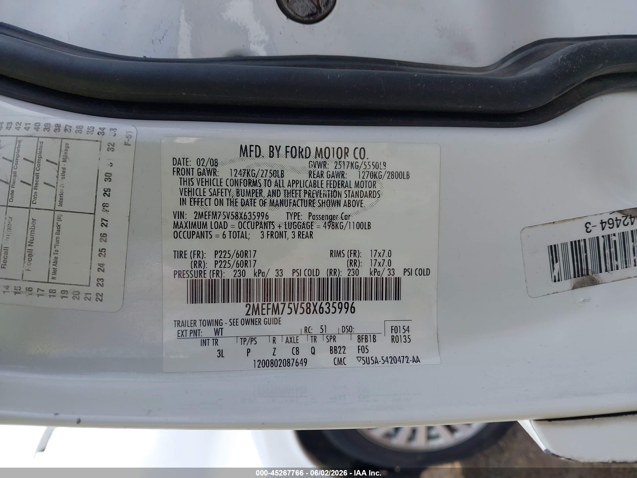 2008 Mercury Grand Marquis Ls White vin: 2MEFM75V58X635996