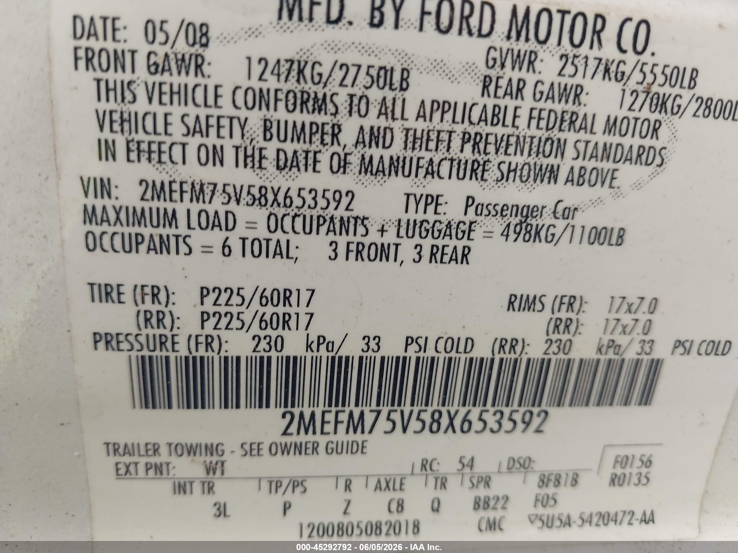 2008 Mercury Grand Marquis Ls White vin: 2MEFM75V58X653592