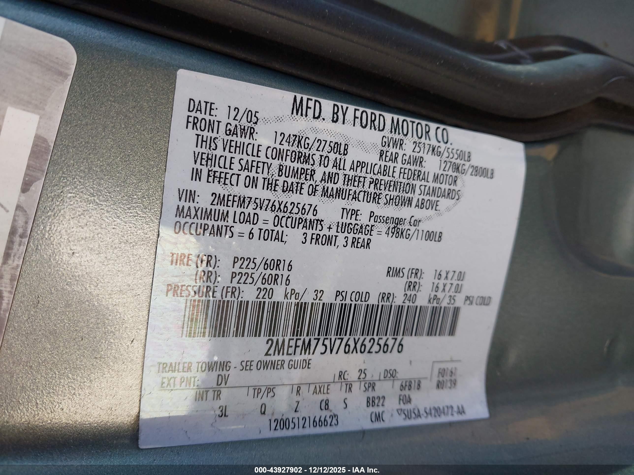 2006 Mercury Grand Marquis Ls vin: 2MEFM75V76X625676