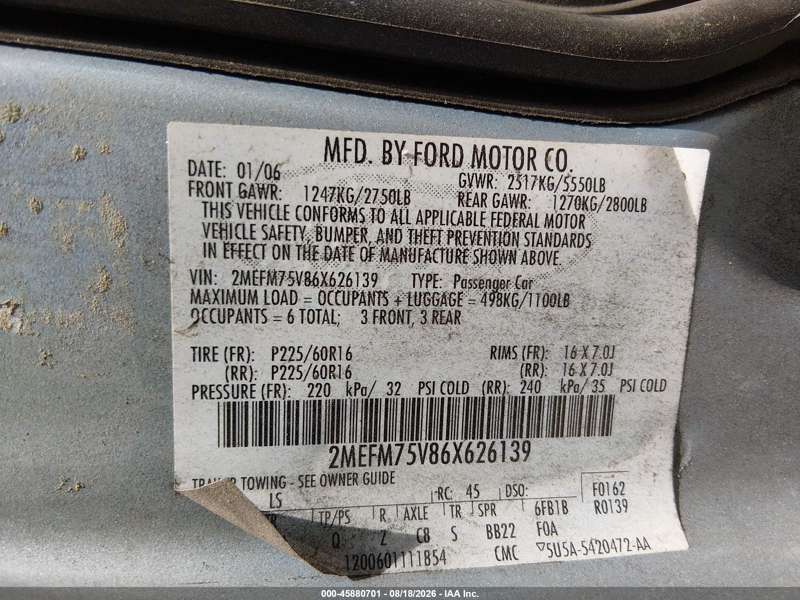 2006 Mercury Grand Marquis Ls Blue vin: 2MEFM75V86X626139