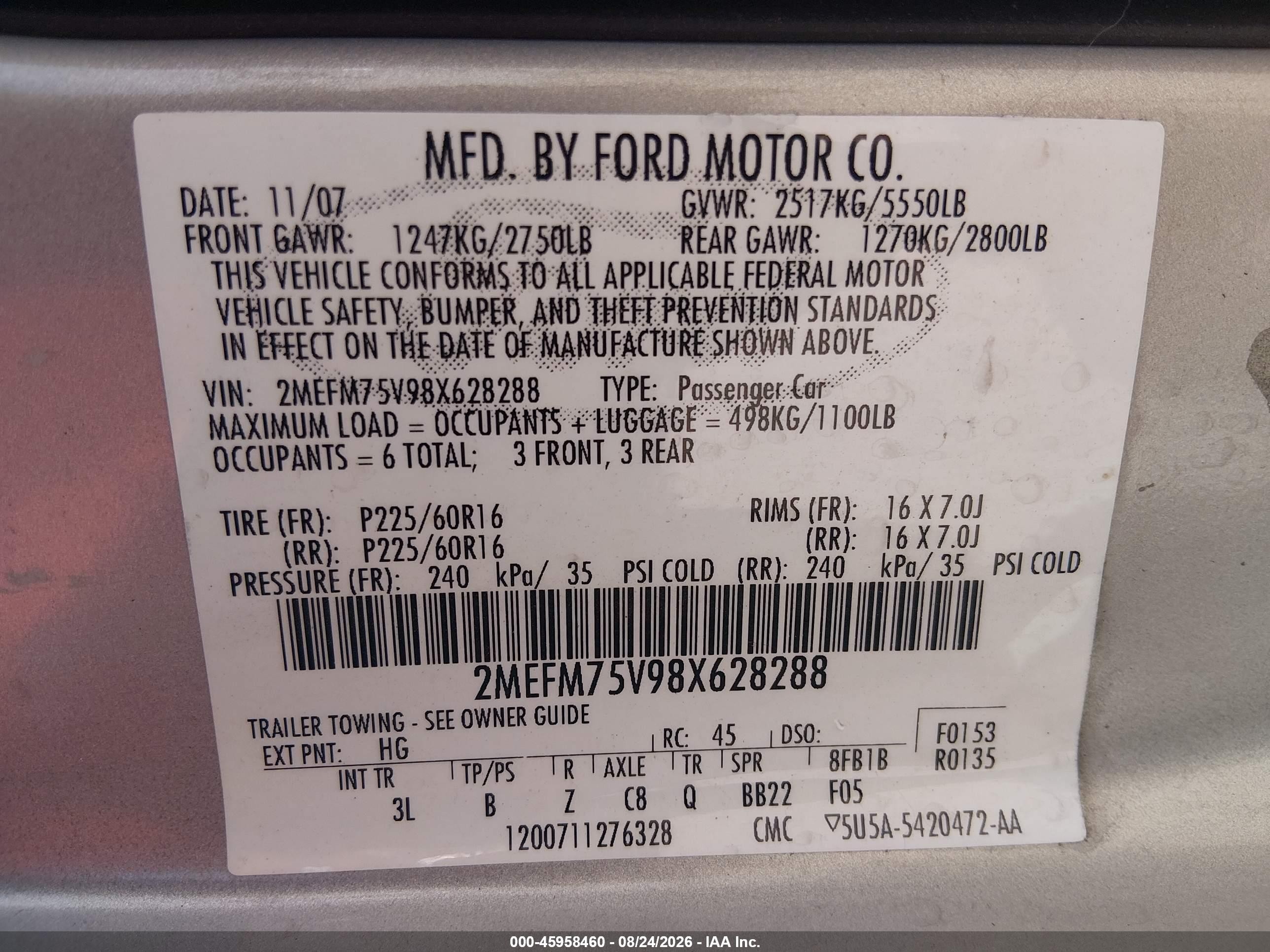 2008 Mercury Grand Marquis Ls Серый vin: 2MEFM75V98X628288