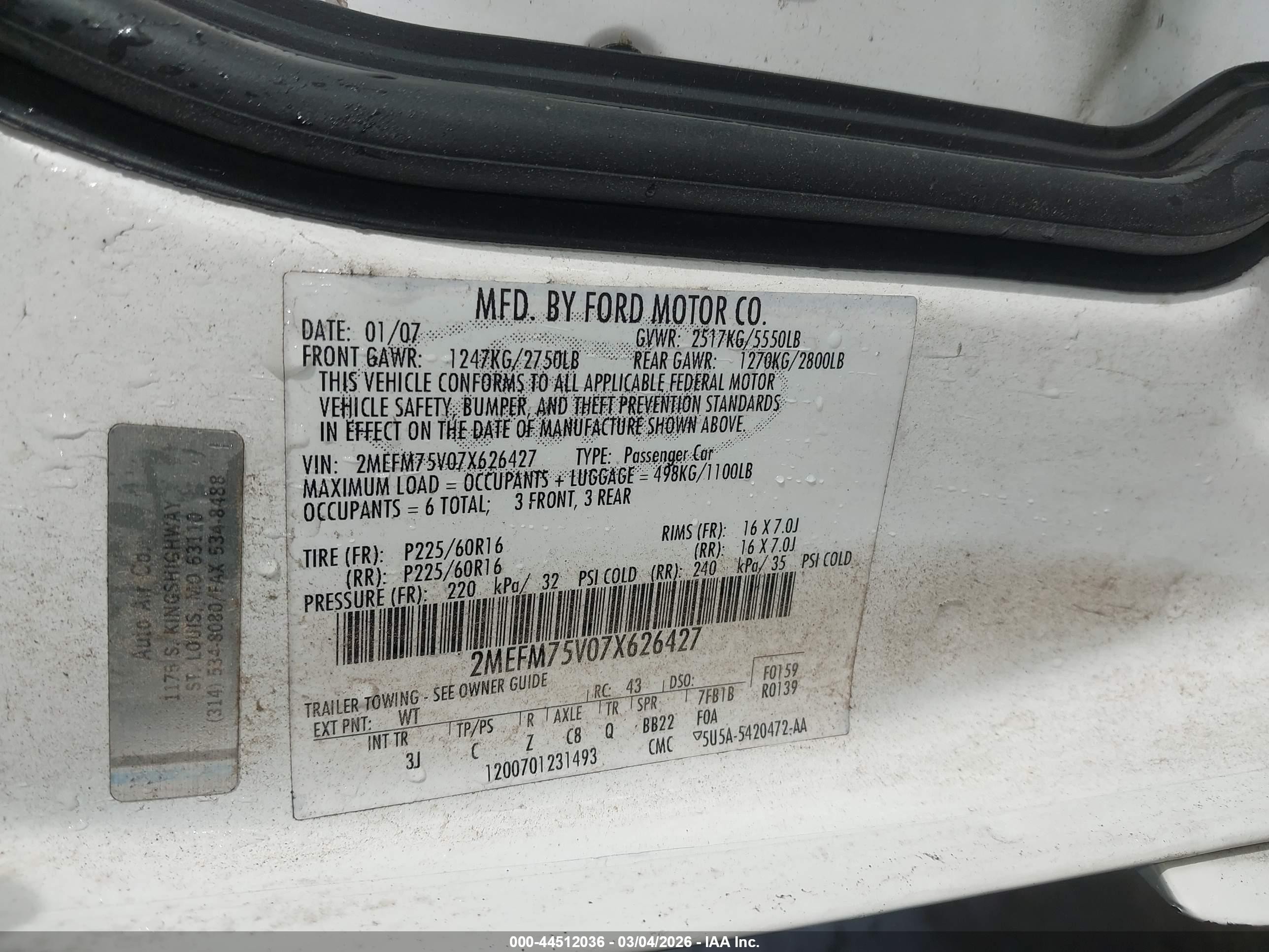 2007 Mercury Grand Marquis Ls White vin: 2MEFM75VO7X626427