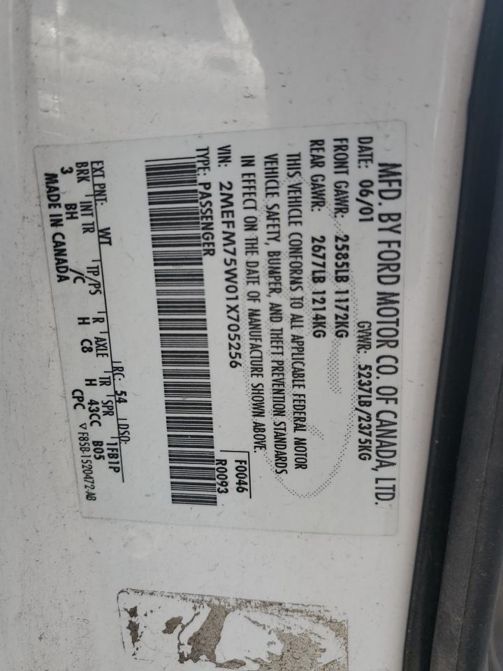 2001 Mercury Grand Marquis Ls White vin: 2MEFM75W01X705256