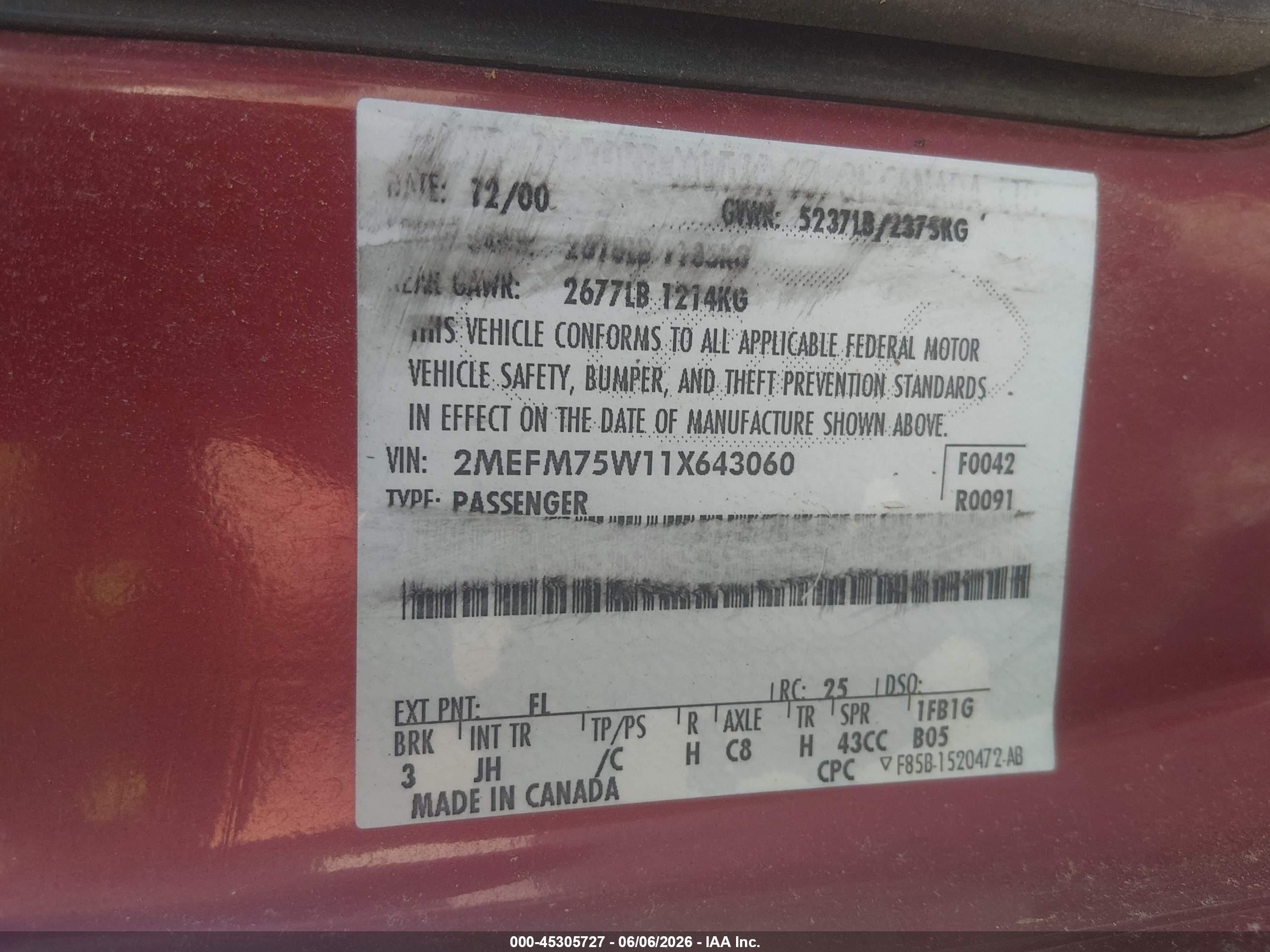 2001 Mercury Grand Marquis Ls Red vin: 2MEFM75W11X643060