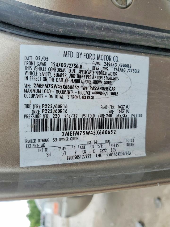 2005 Mercury Grand Marquis Ls Gold vin: 2MEFM75W45X660652