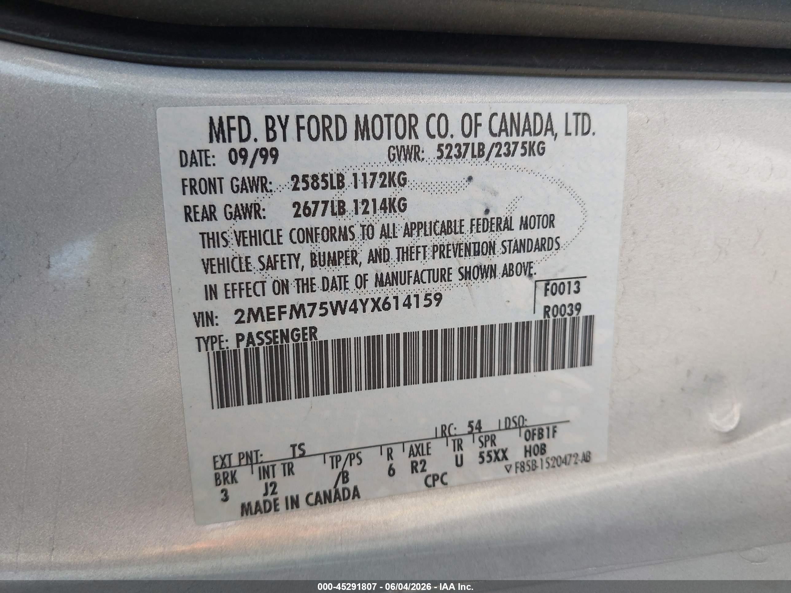 2000 Mercury Grand Marquis Ls Silver vin: 2MEFM75W4YX614159