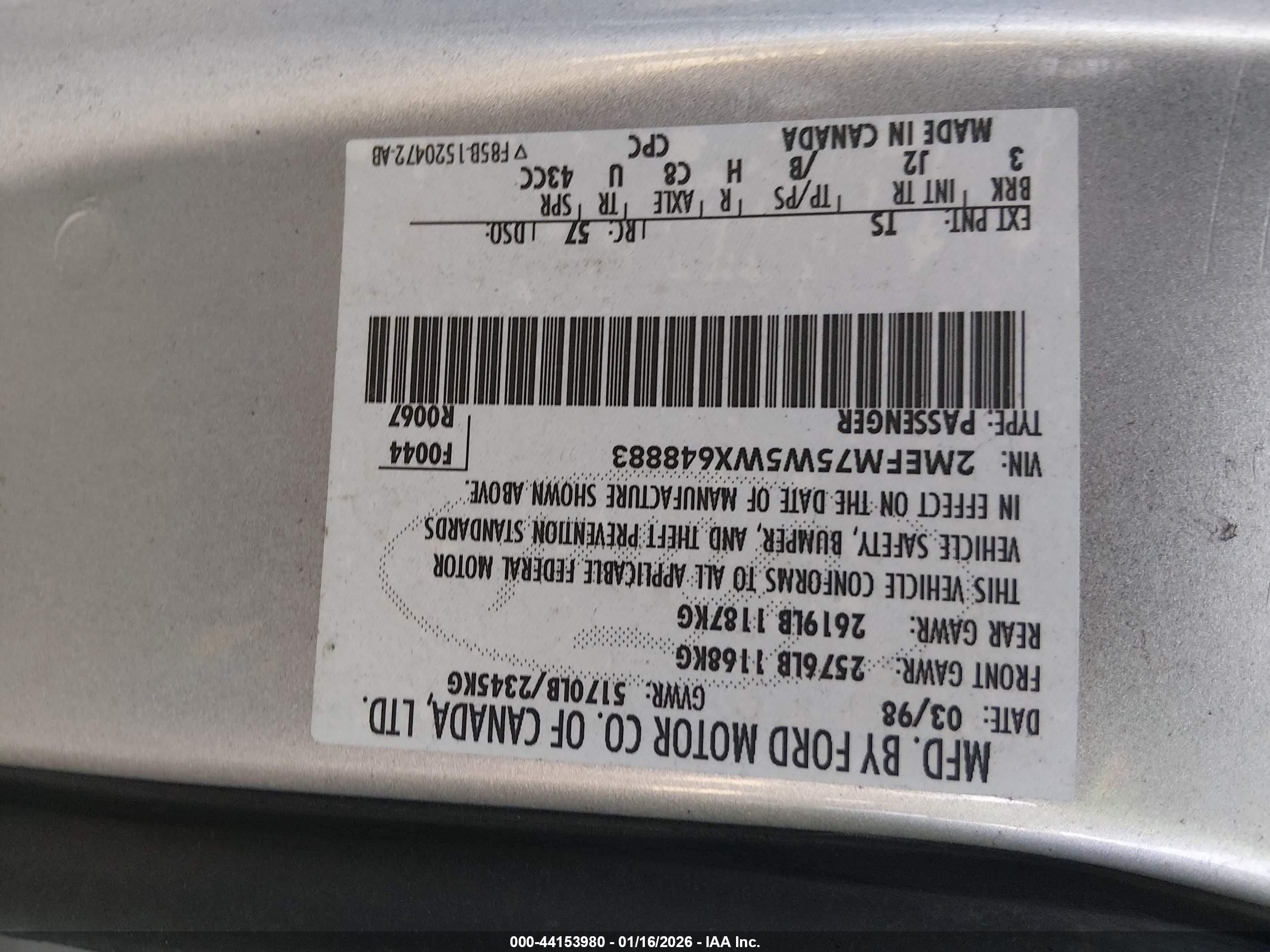 1998 Mercury Grand Marquis   Silver vin: 2MEFM75W5WX648883