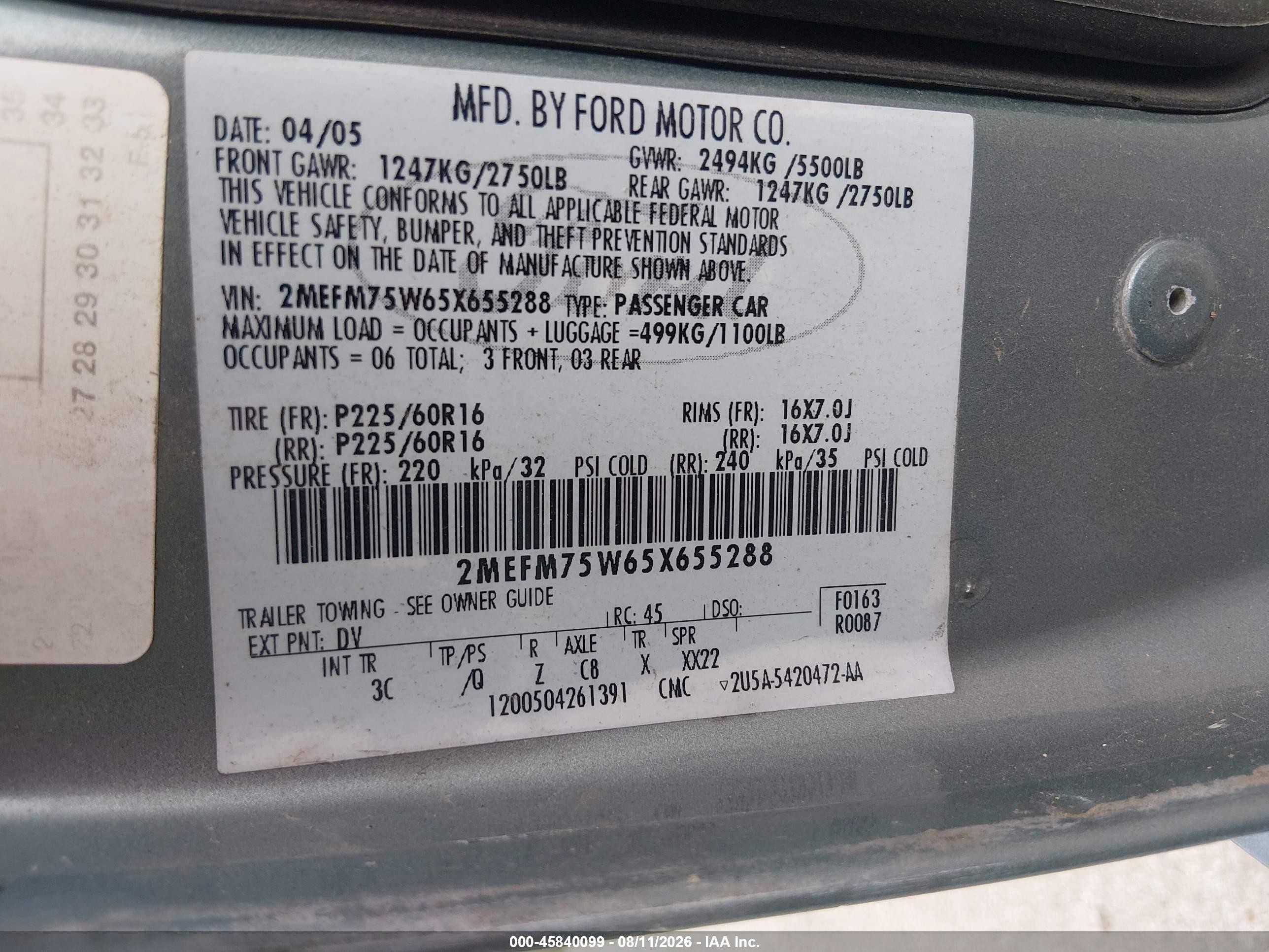 2005 Mercury Grand Marquis Ls/lse Light Blue vin: 2MEFM75W65X655288