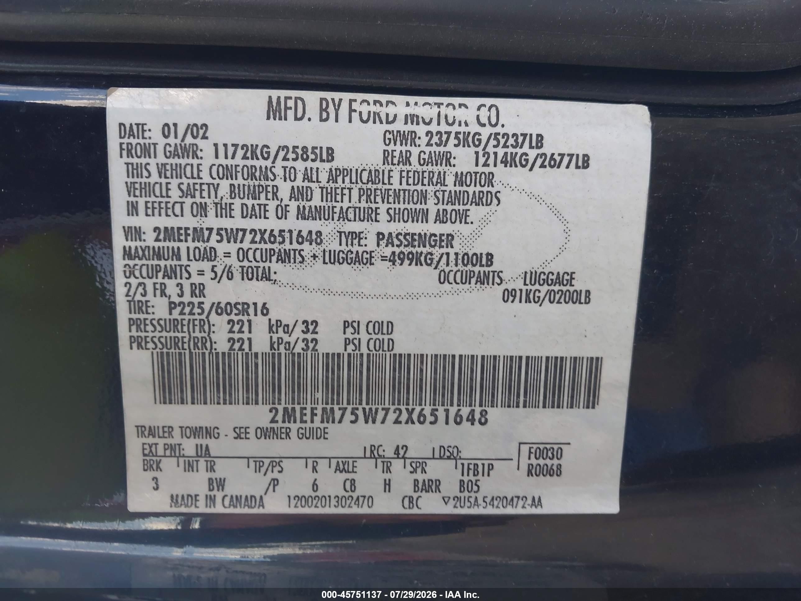 2002 Mercury Grand Marquis Ls Черный vin: 2MEFM75W72X651648