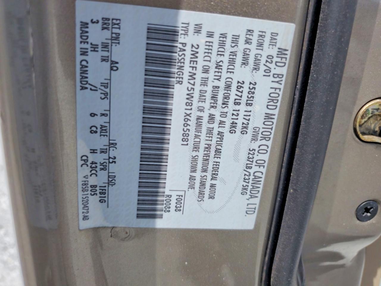 2001 Mercury Grand Marquis Ls Gold vin: 2MEFM75W81X665881