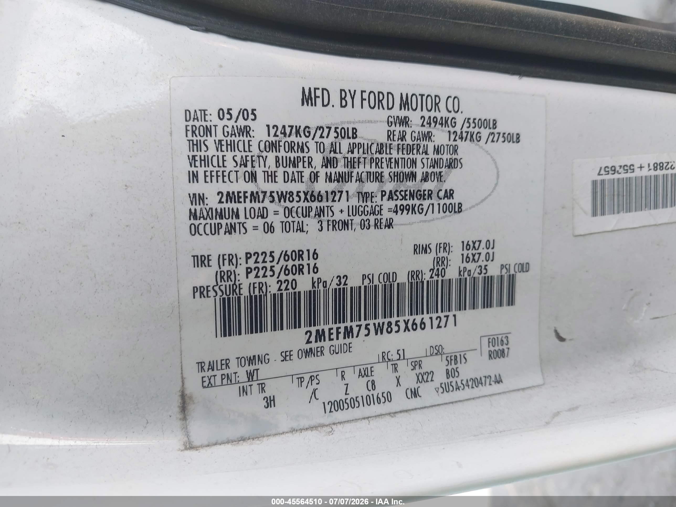 2005 Mercury Grand Marquis Ls/lse White vin: 2MEFM75W85X661271