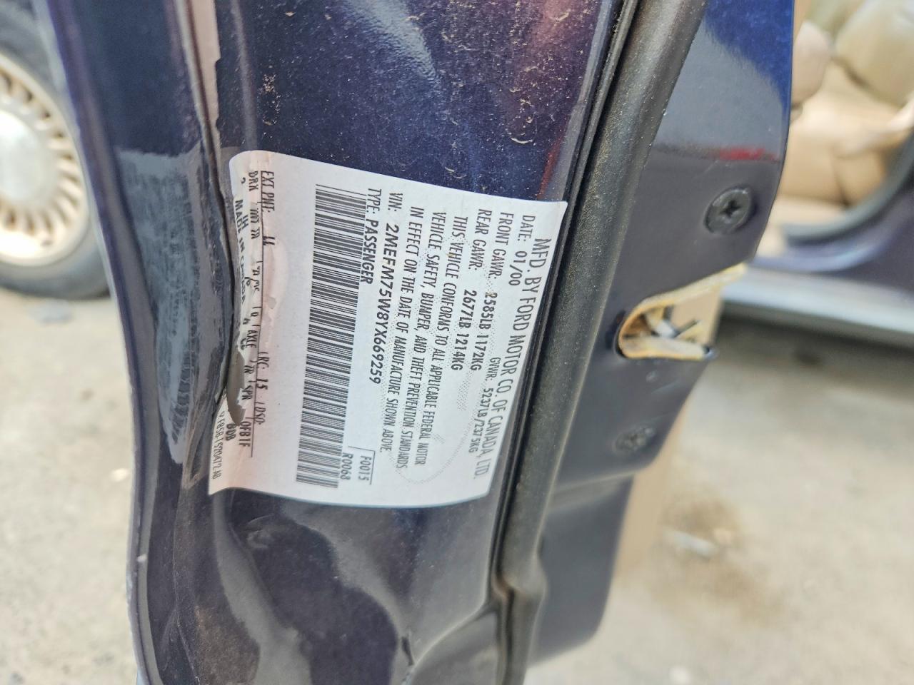 2000 Mercury Grand Marquis Ls Blue vin: 2MEFM75W8YX669259