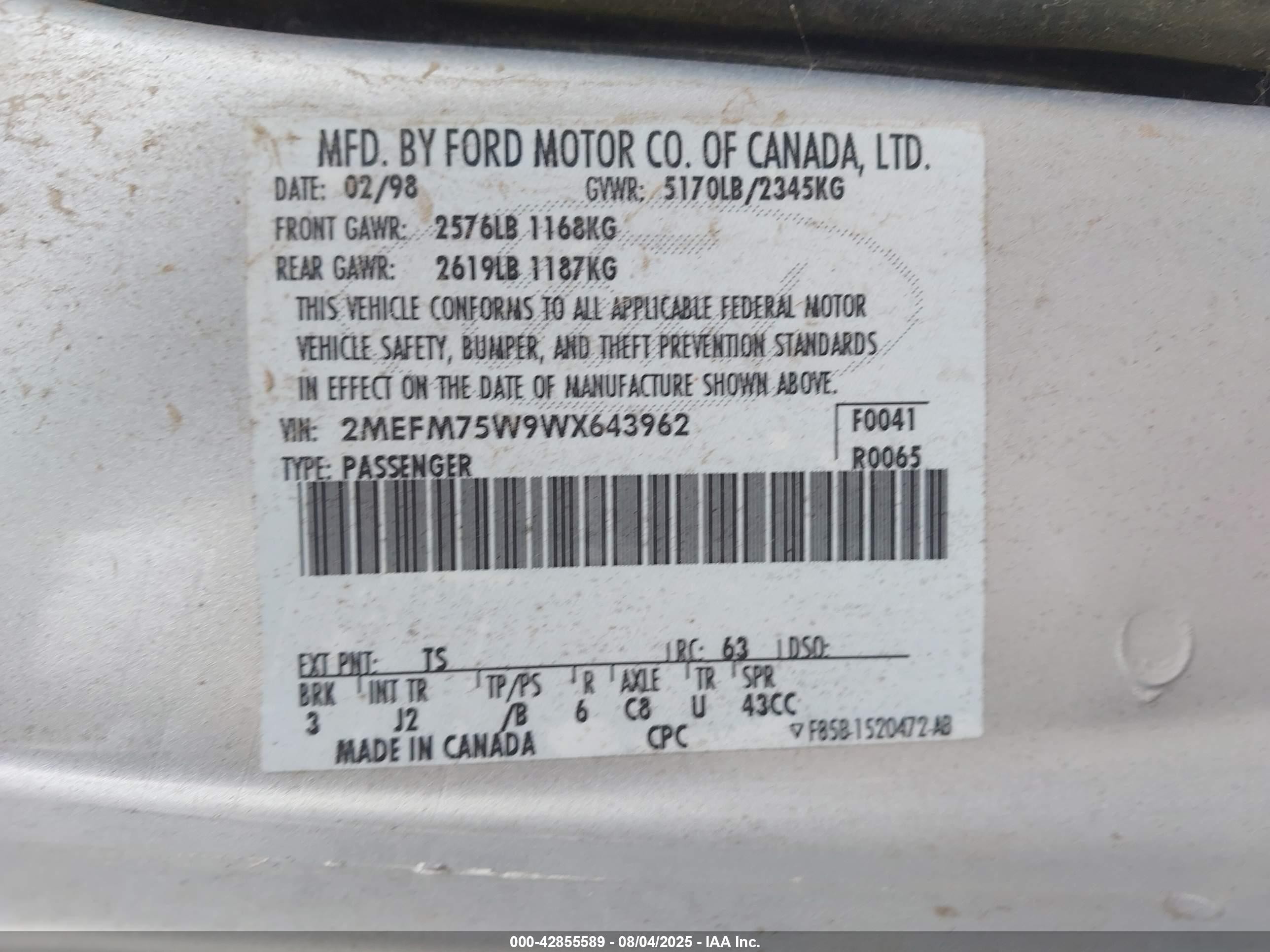 1998 Mercury Grand Marquis   Silver vin: 2MEFM75W9WX643962