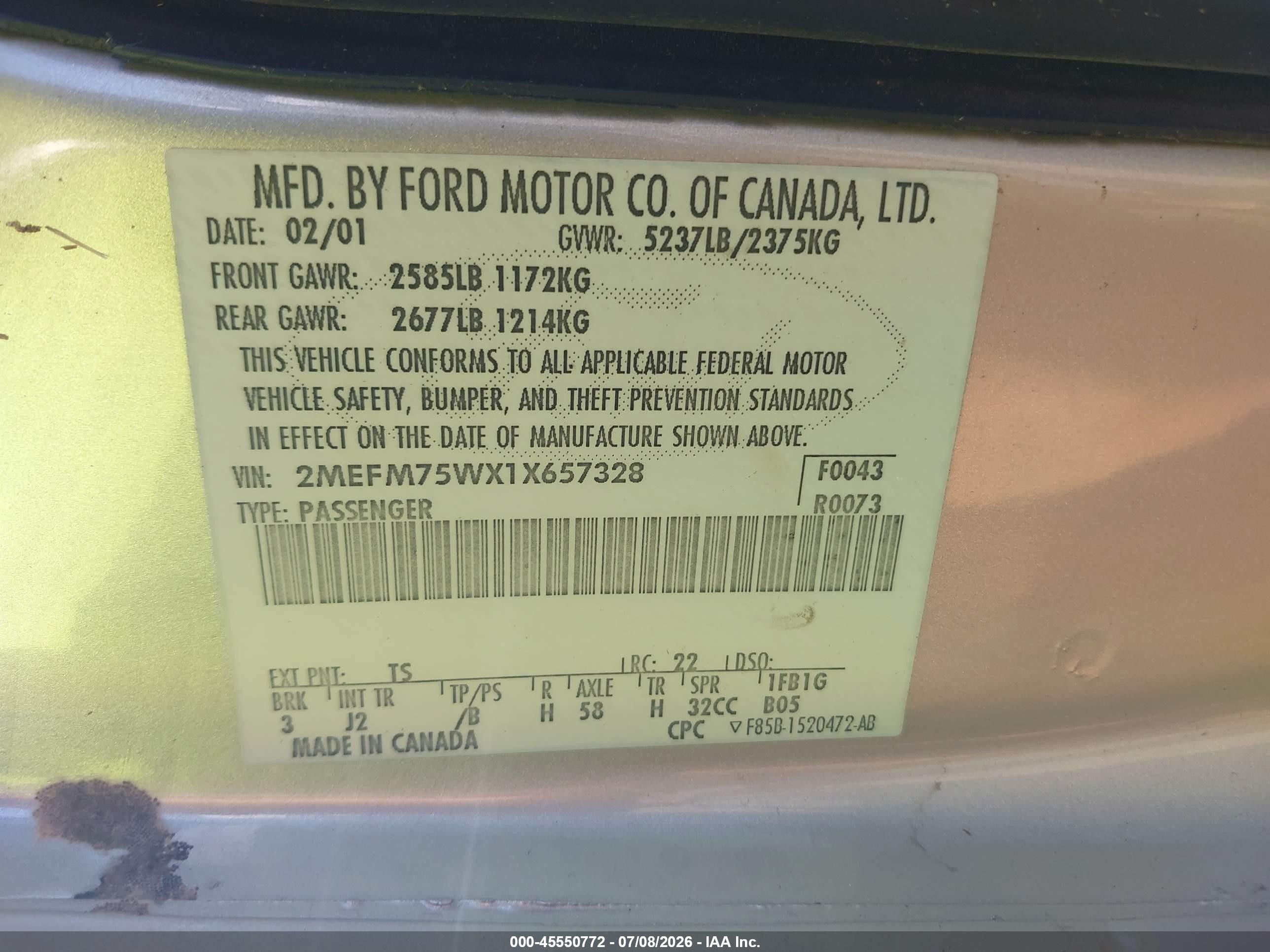 2001 Mercury Grand Marquis Ls Серебряный vin: 2MEFM75WX1X657328