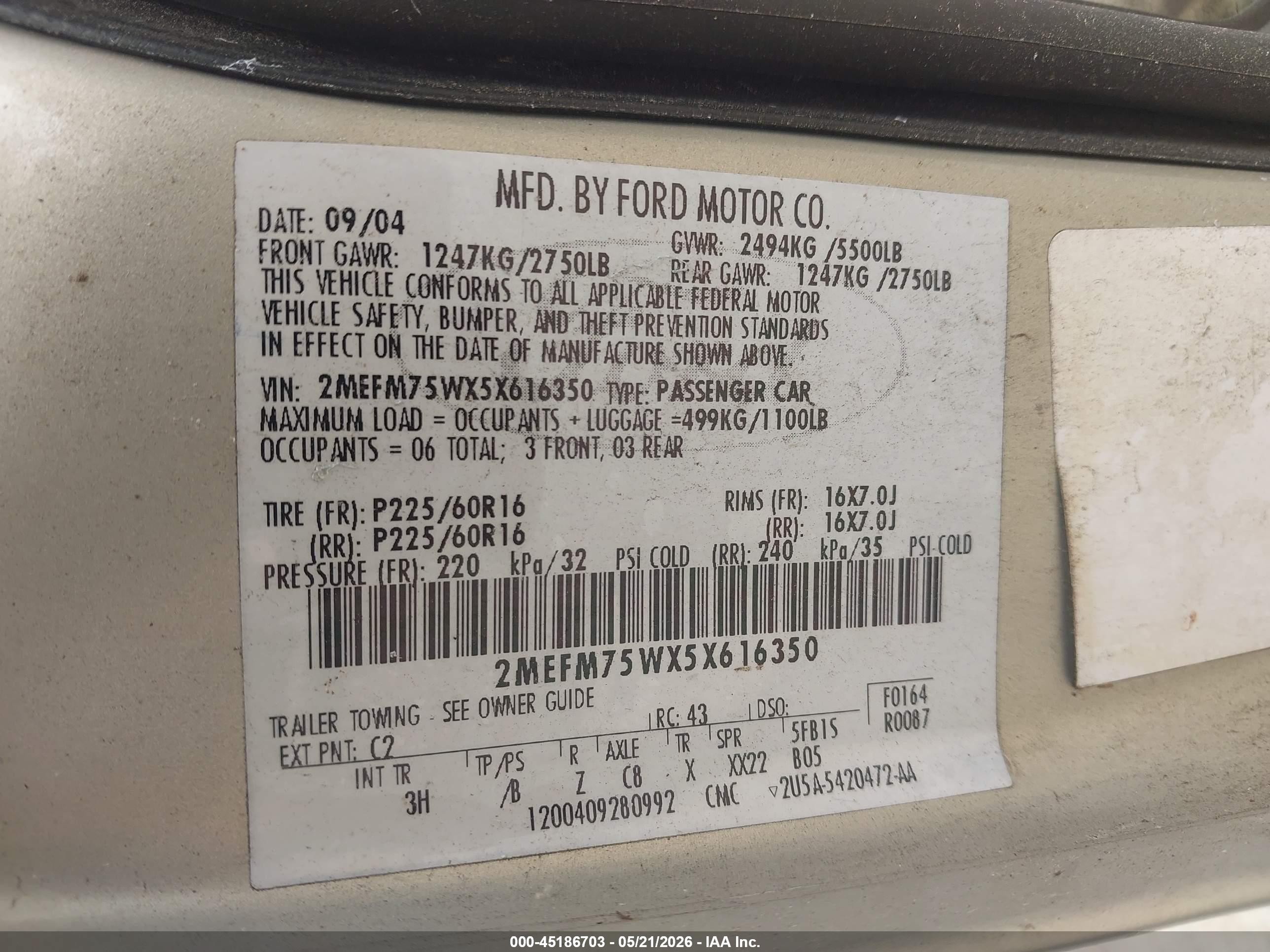 2005 Mercury Grand Marquis Ls/lse Champagne vin: 2MEFM75WX5X616350