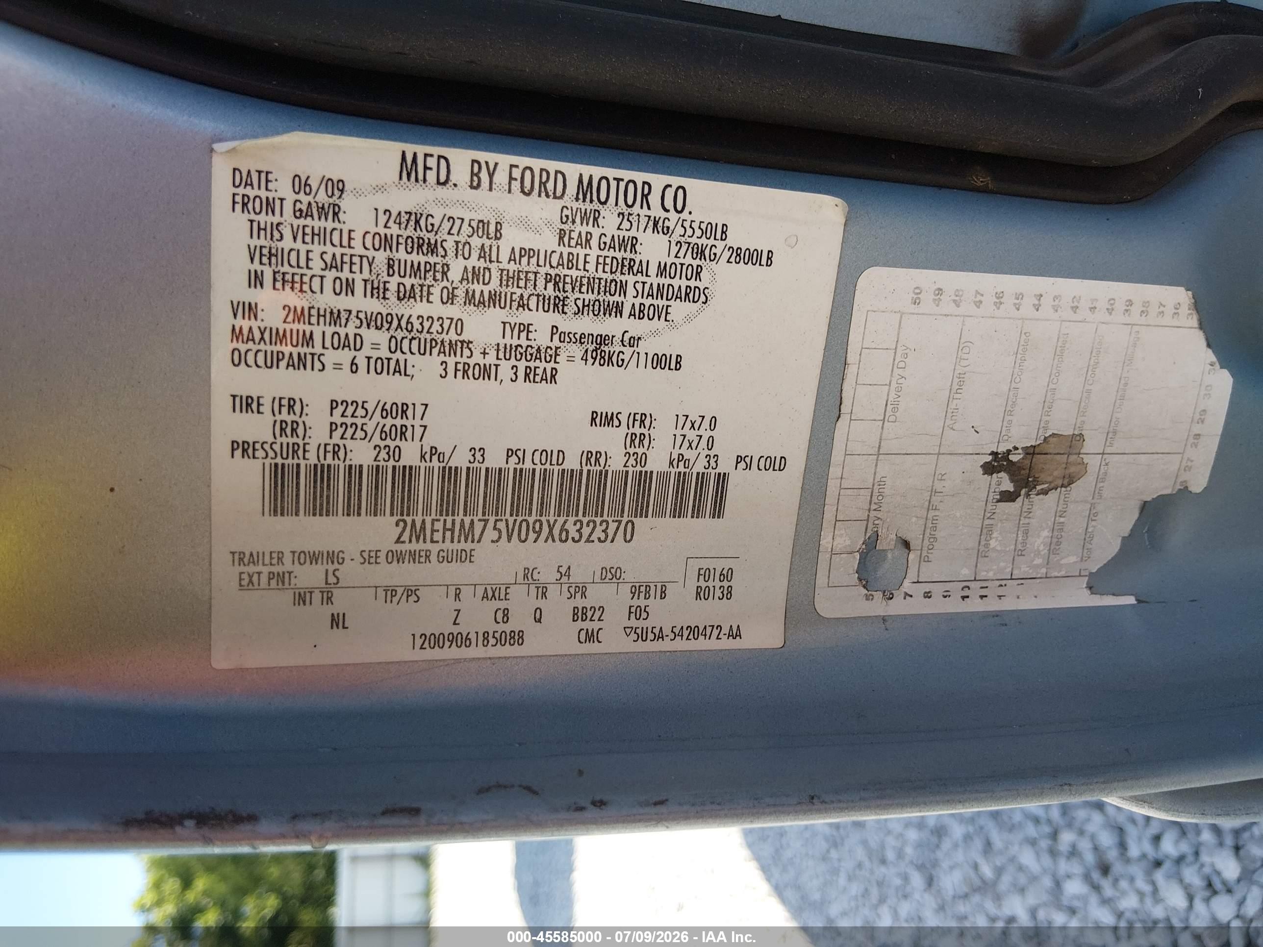 2009 Mercury Grand Marquis Ls (fleet Only) Blue vin: 2MEHM75V09X632370