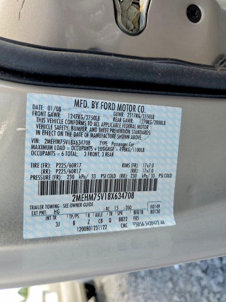 2008 Mercury Grand Marquis Ls Gold vin: 2MEHM75V18X634708