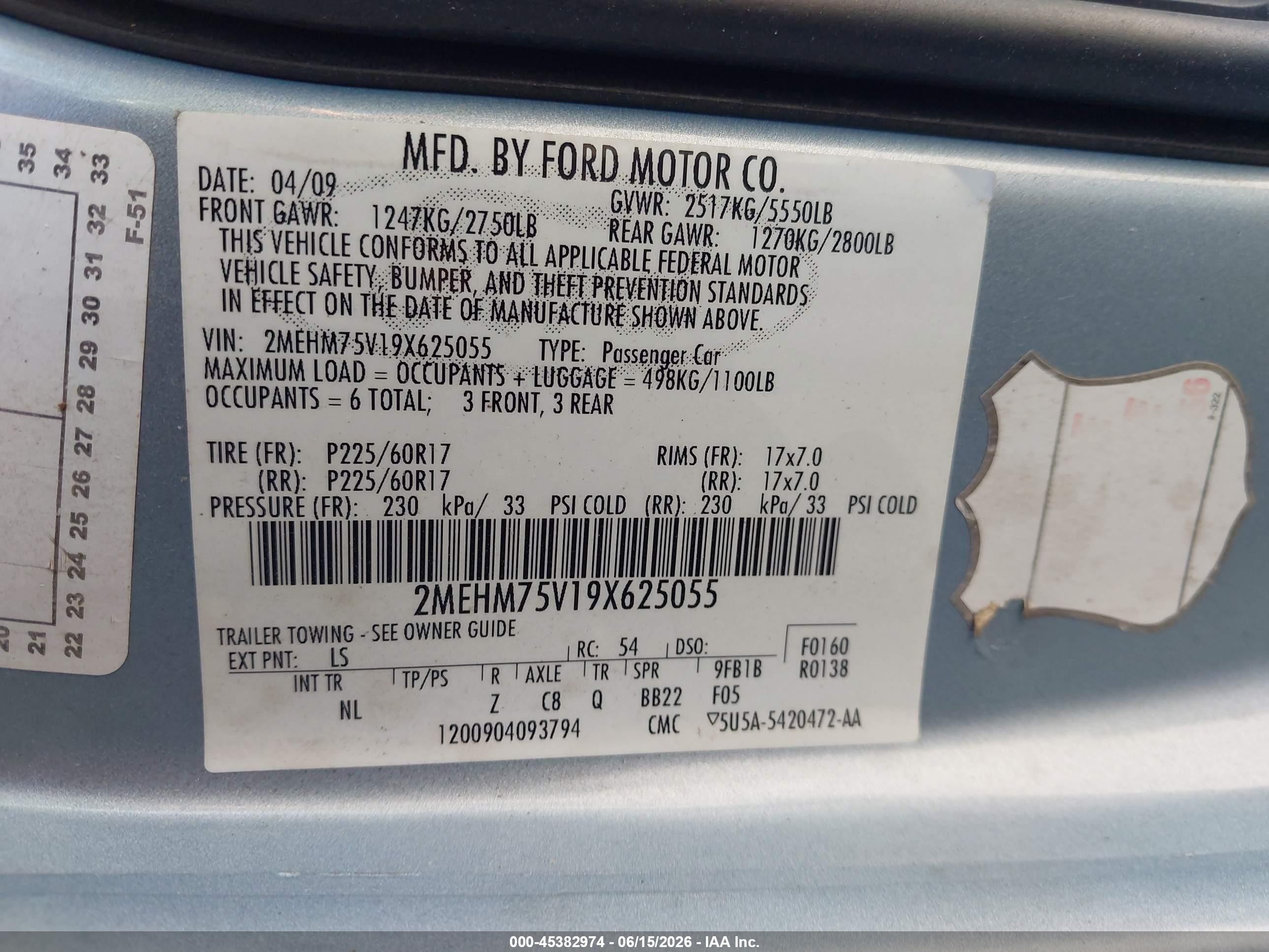 2009 Mercury Grand Marquis Ls (fleet Only) Light Blue vin: 2MEHM75V19X625055