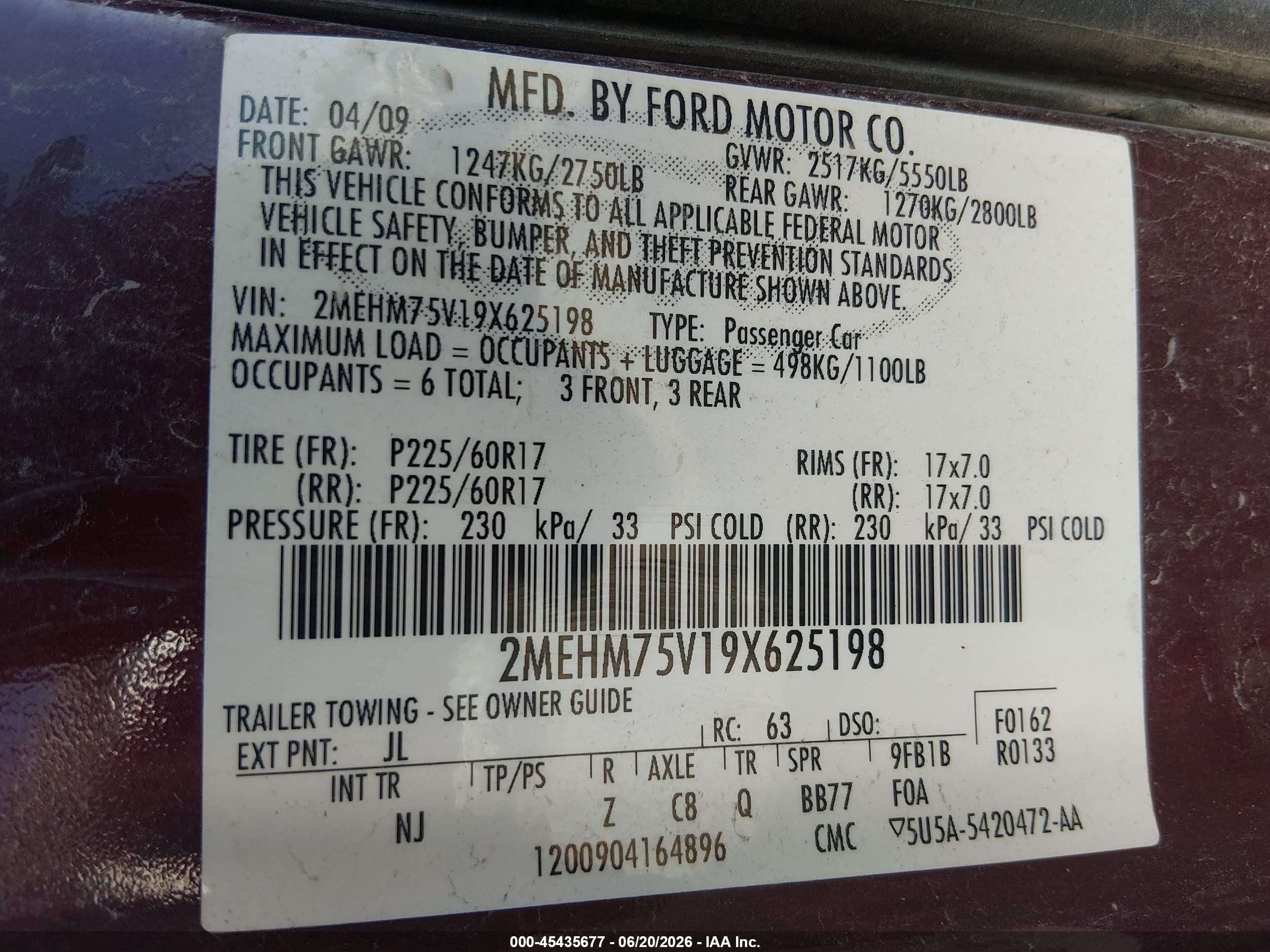 2009 Mercury Grand Marquis Ls (fleet Only) Бордовый vin: 2MEHM75V19X625198