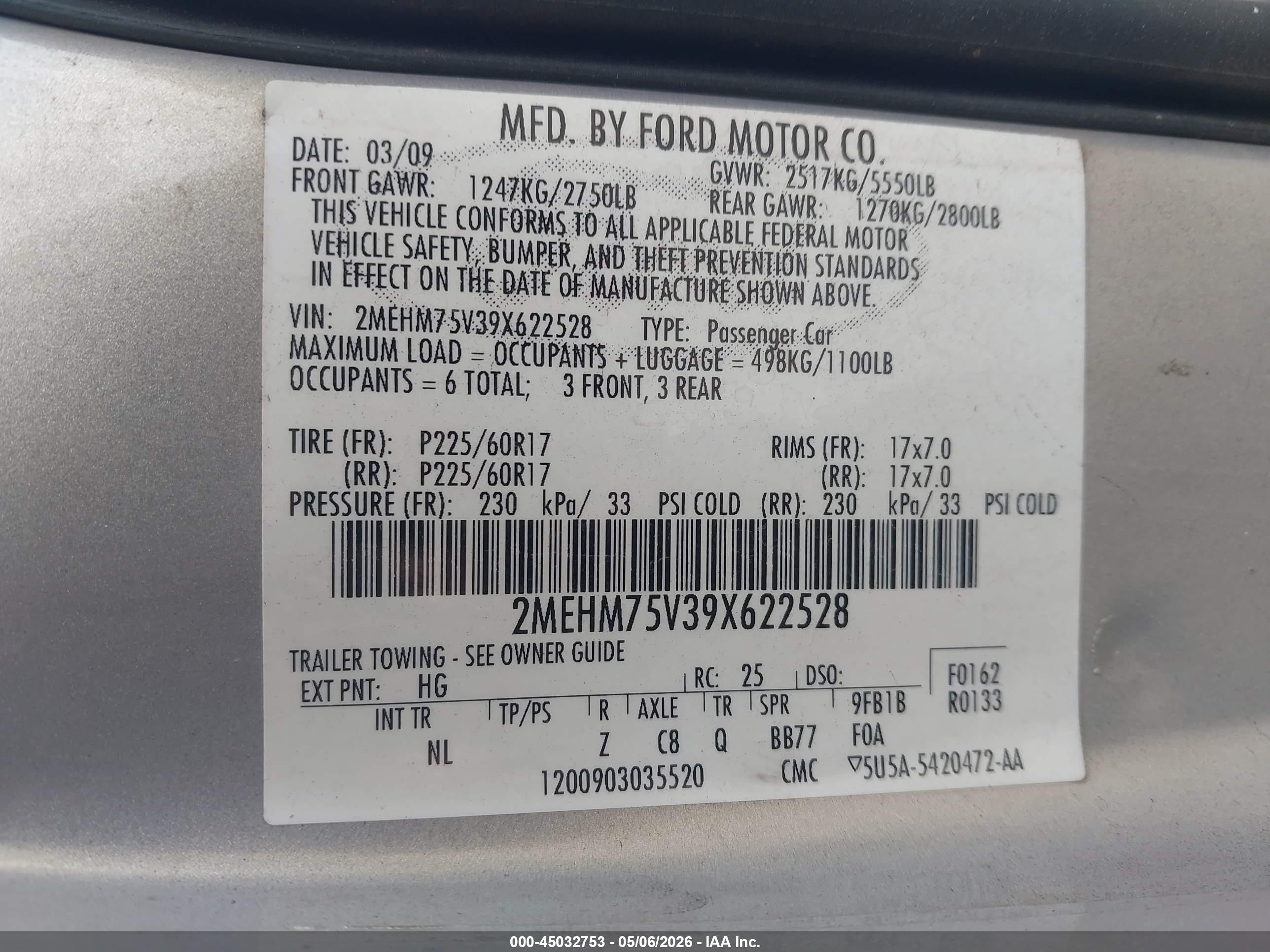 2009 Mercury Grand Marquis Ls (fleet Only) Gold vin: 2MEHM75V39X622528