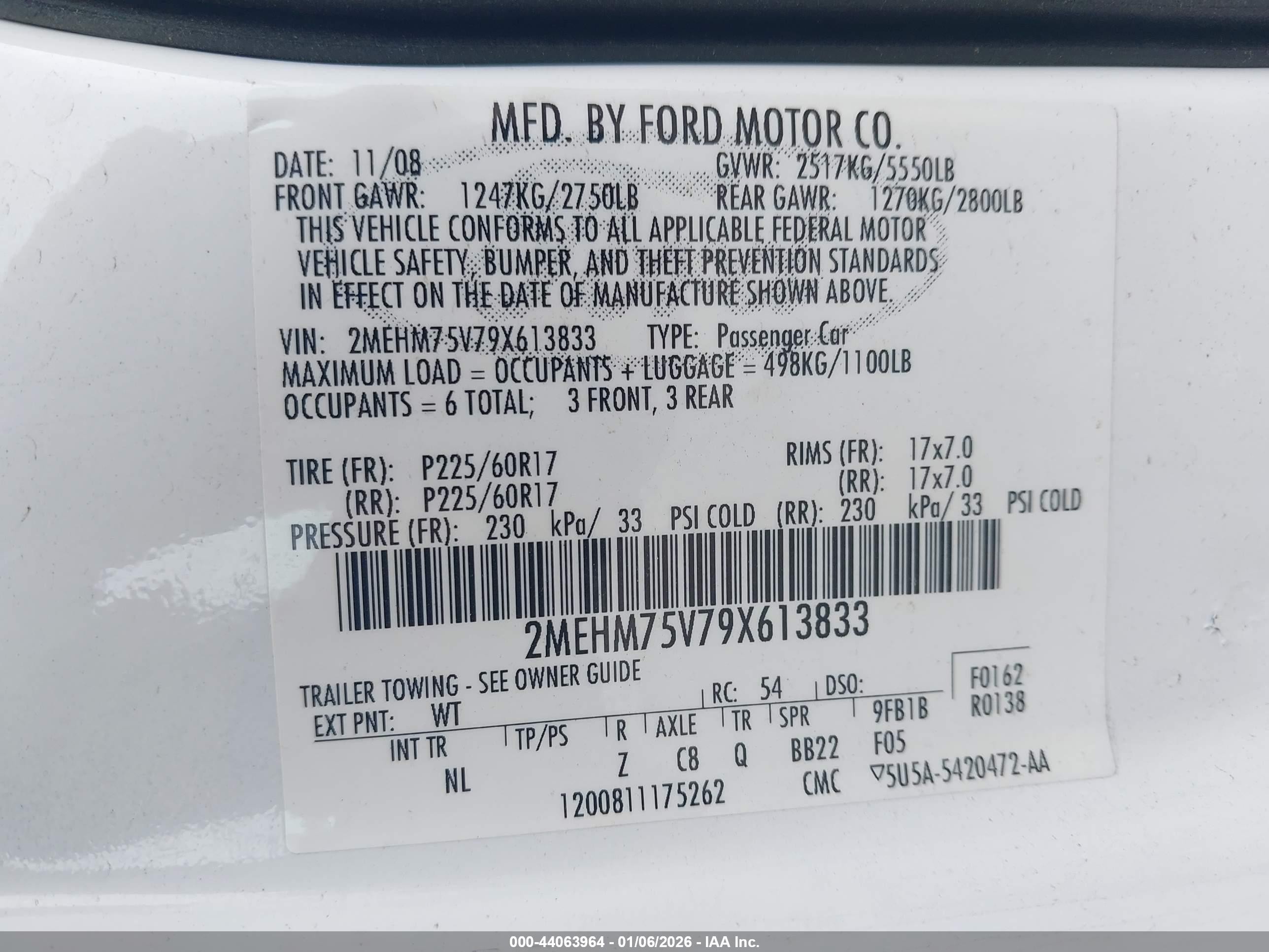 2009 Mercury Grand Marquis Ls (fleet Only) White vin: 2MEHM75V79X613833