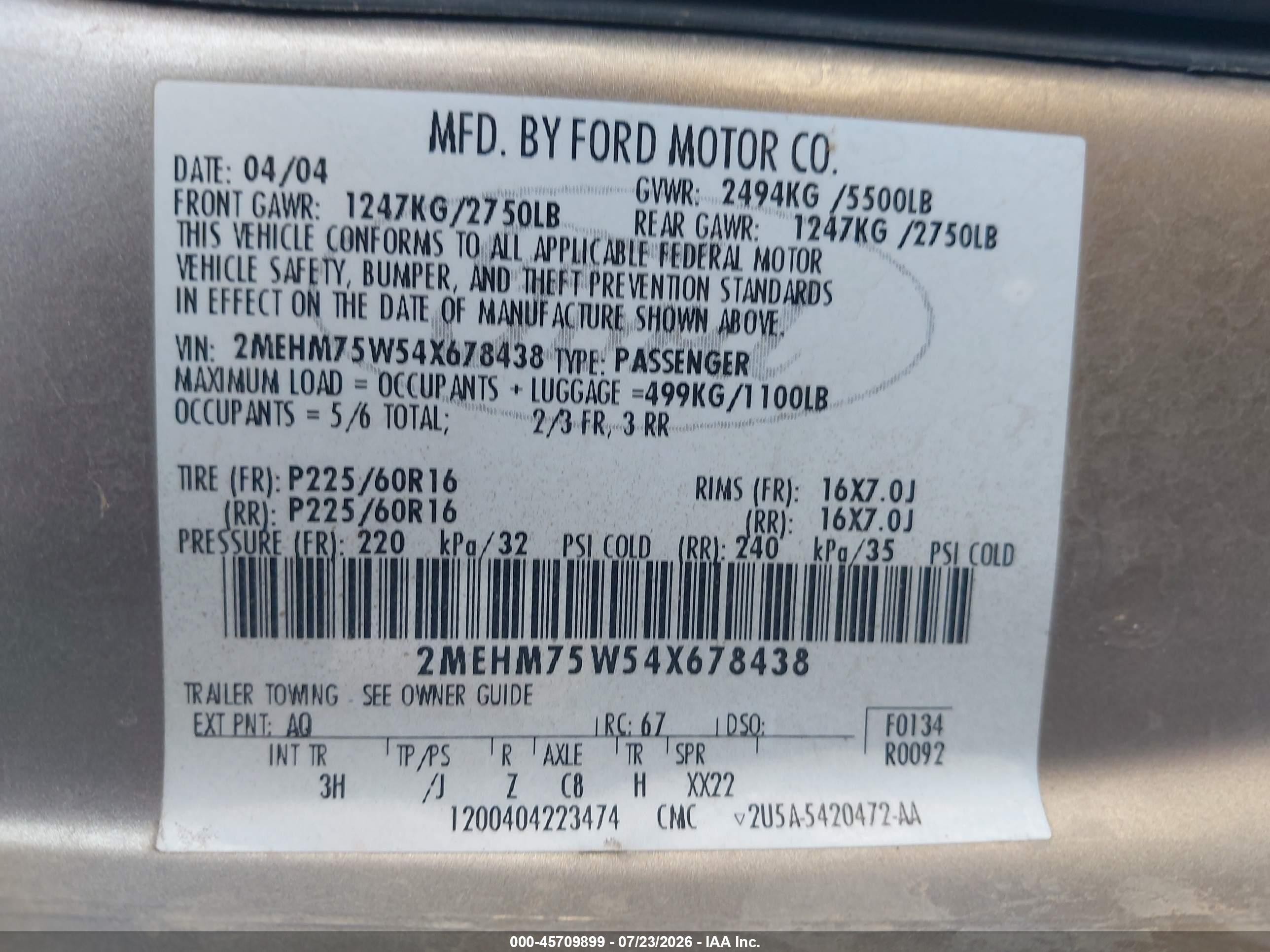 2004 Mercury Grand Marquis Ls Желто-коричневый vin: 2MEHM75W54X678438