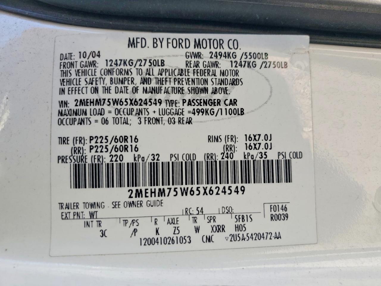 2005 Mercury Grand Marquis Ls White vin: 2MEHM75W65X624549